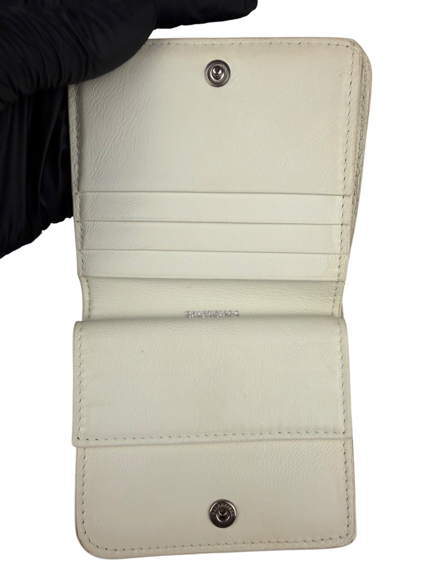 Balenciaga White Leather Cash Mini Wallet