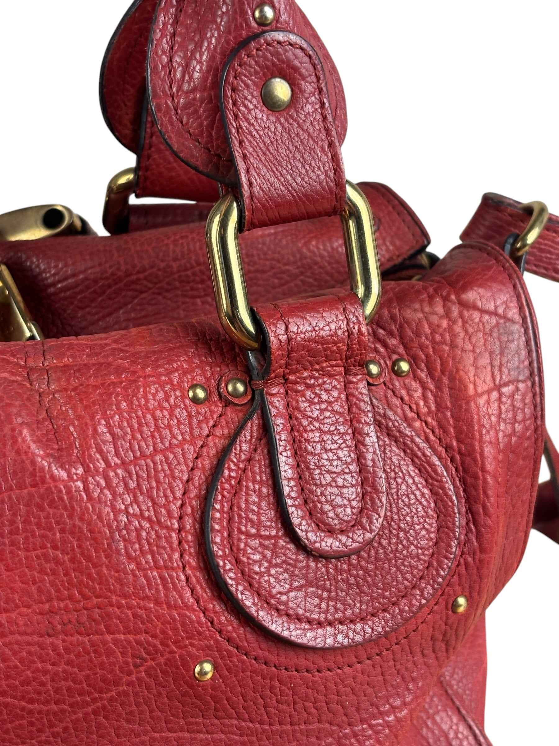 Chloe Red Leather Paddington Medium Satchel Two-Way Bag