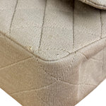 Chanel Beige Jersey Leather Trim Classic Double Flap Bag 2005