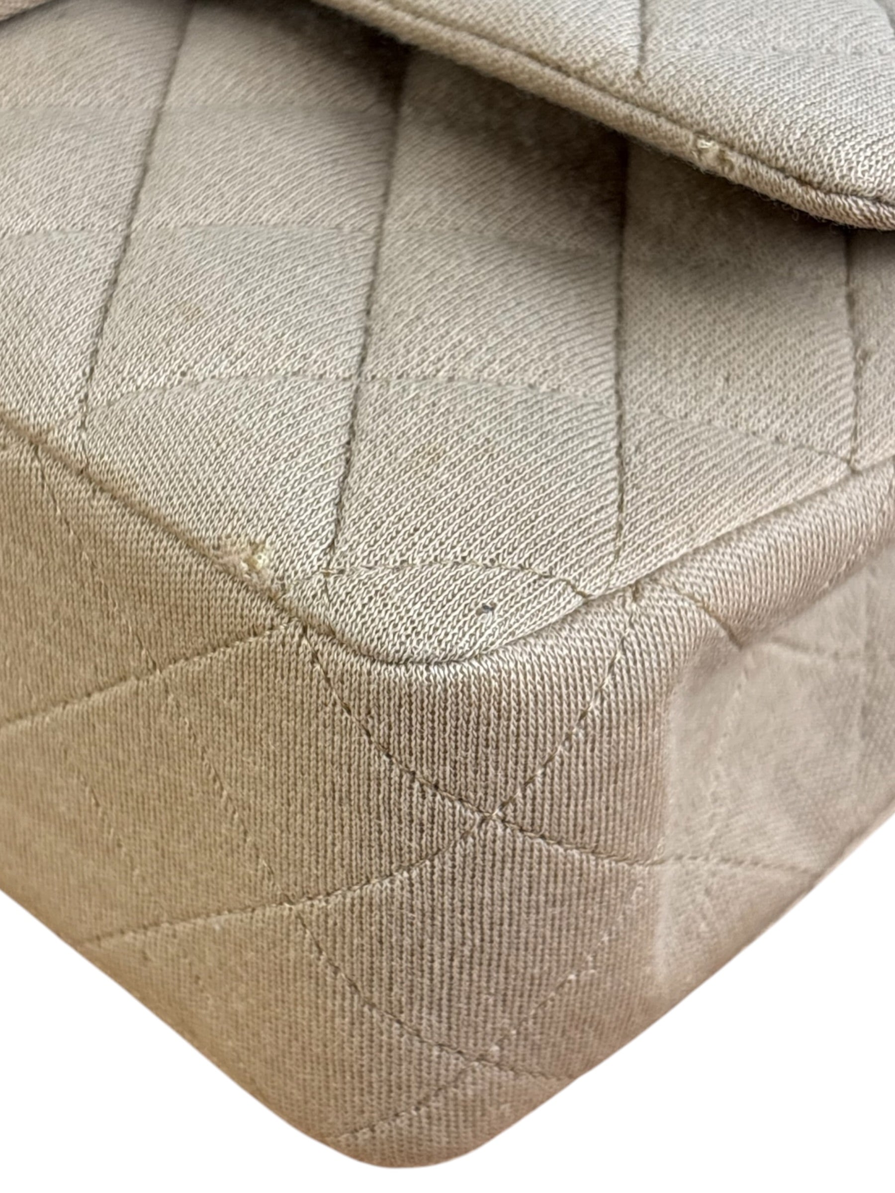 Chanel Beige Jersey Leather Trim Classic Double Flap Bag 2005