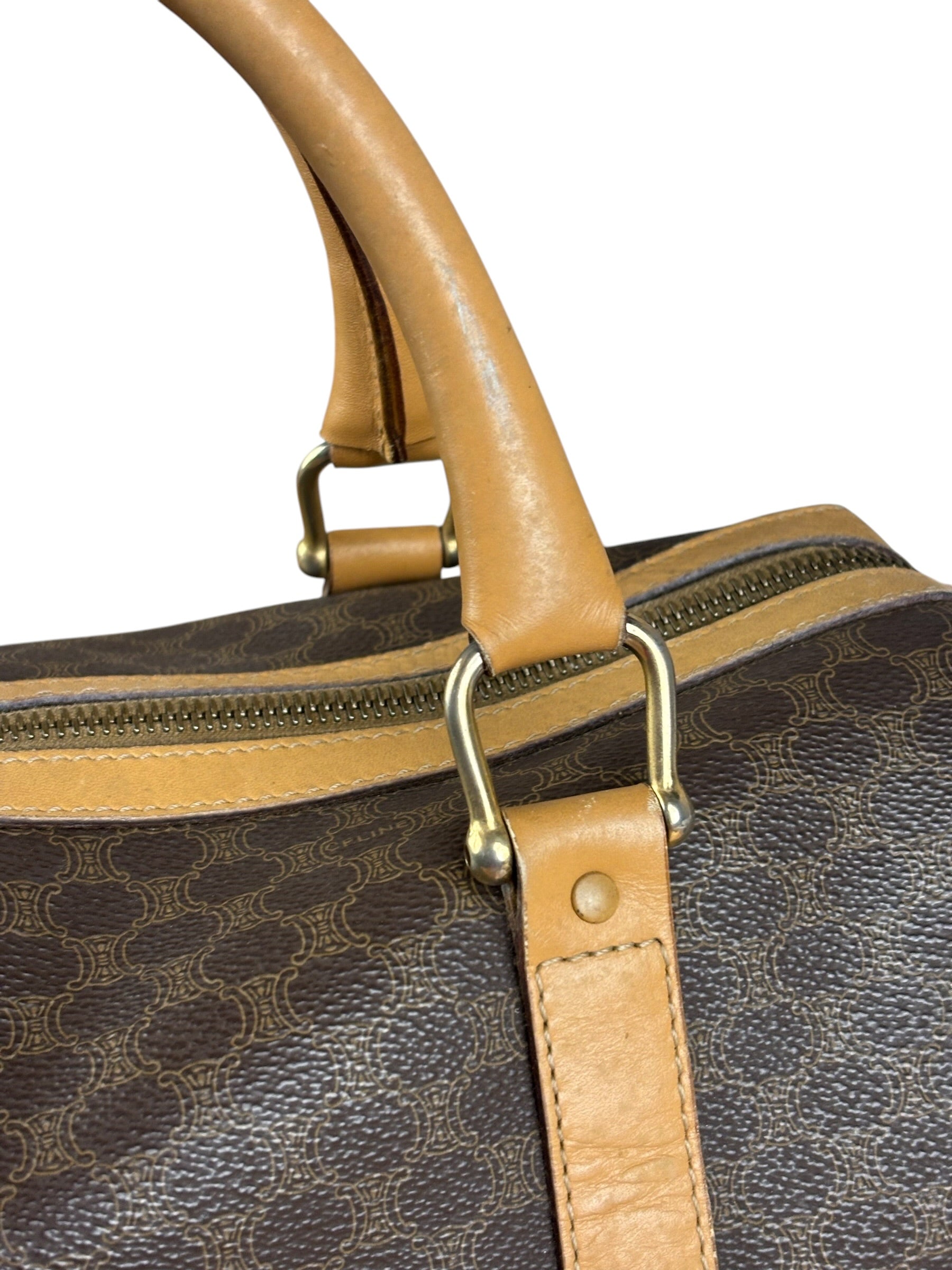 Celine Vintage Brown Coated Macadam Boston Handbag