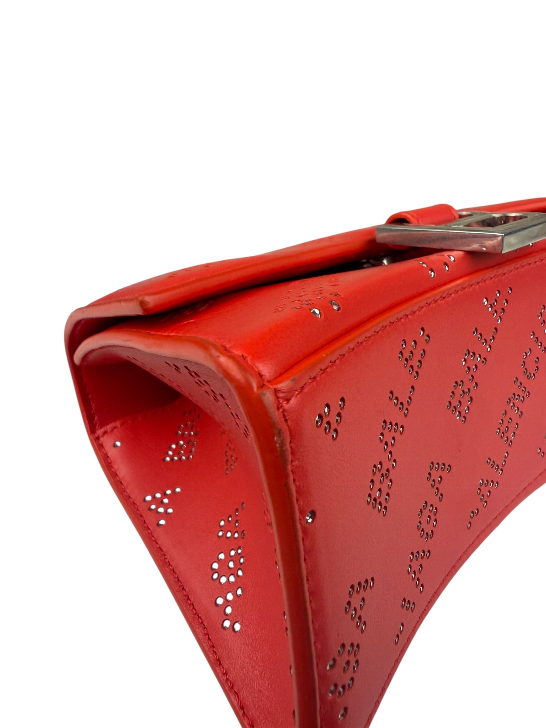 Balenciaga Red Leather Hourglass XS Rhinestones Two-Way Bag