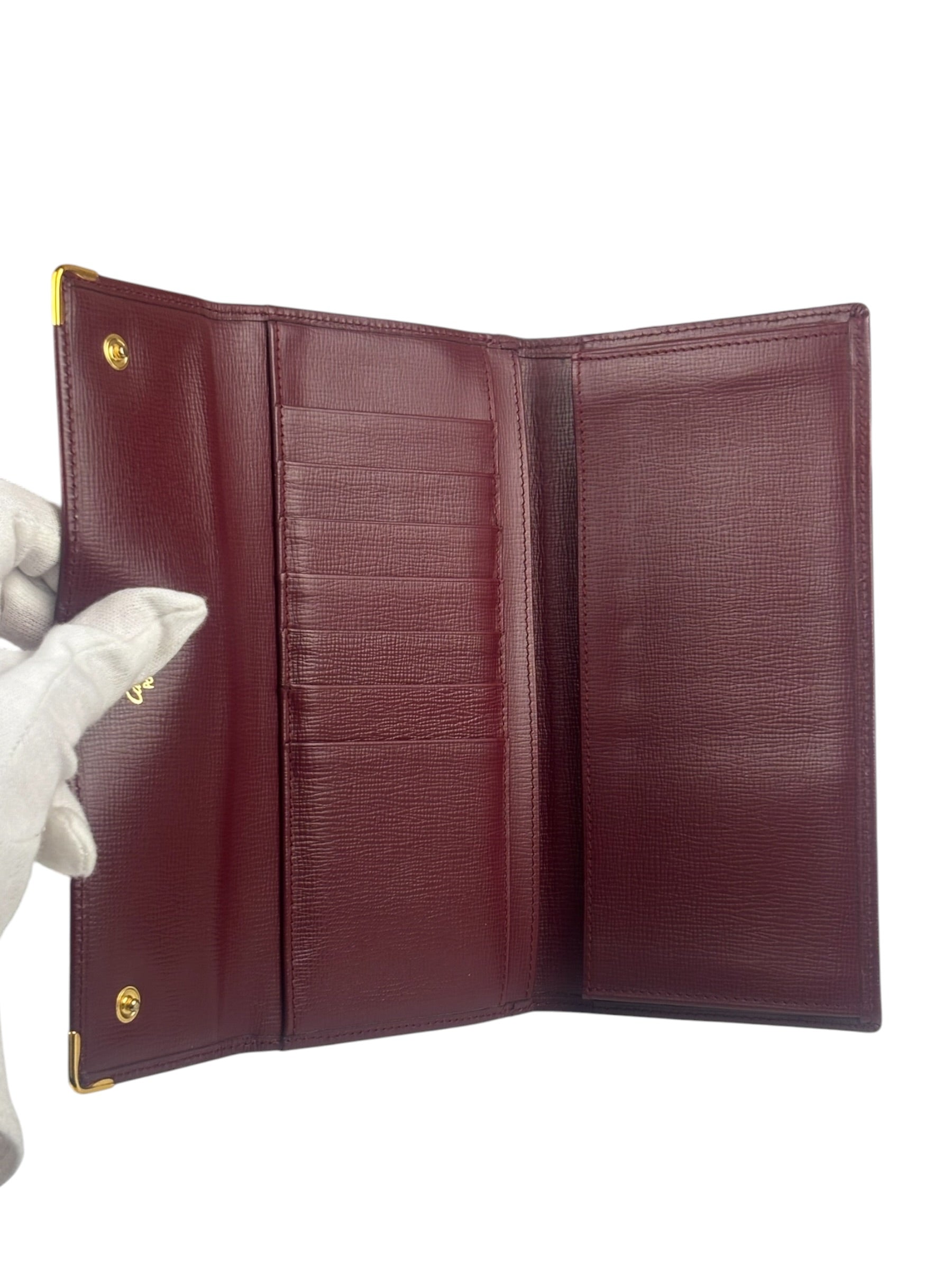 Cartier Burgundy Leather Trifold Long Wallet