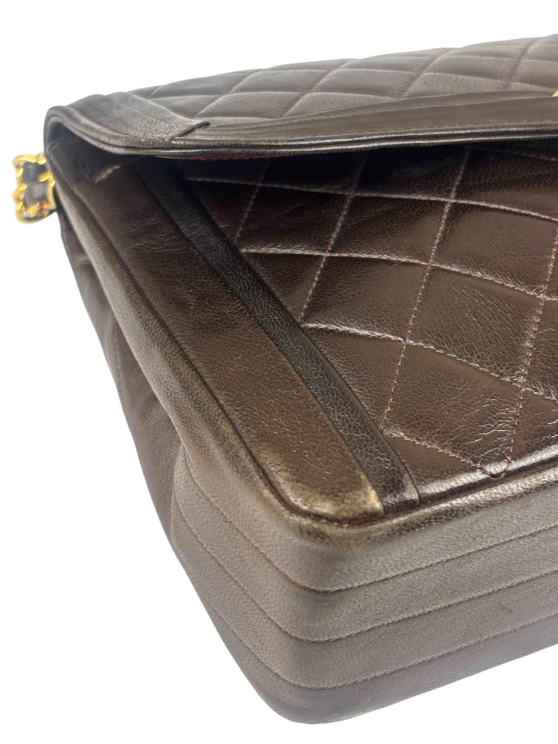 Chanel Vintage Brown V-Flap Border Shoulder Bag