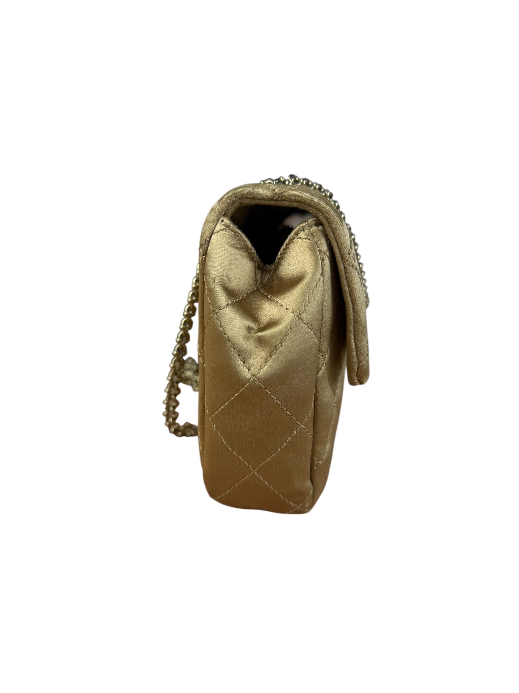 Chanel CC Limited Edition Gold Satin Quilted Flap Bag 2008