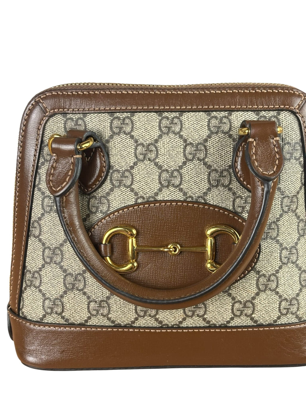 Gucci Brown Leather GG Horsebit Small Top Handle Bag 1955