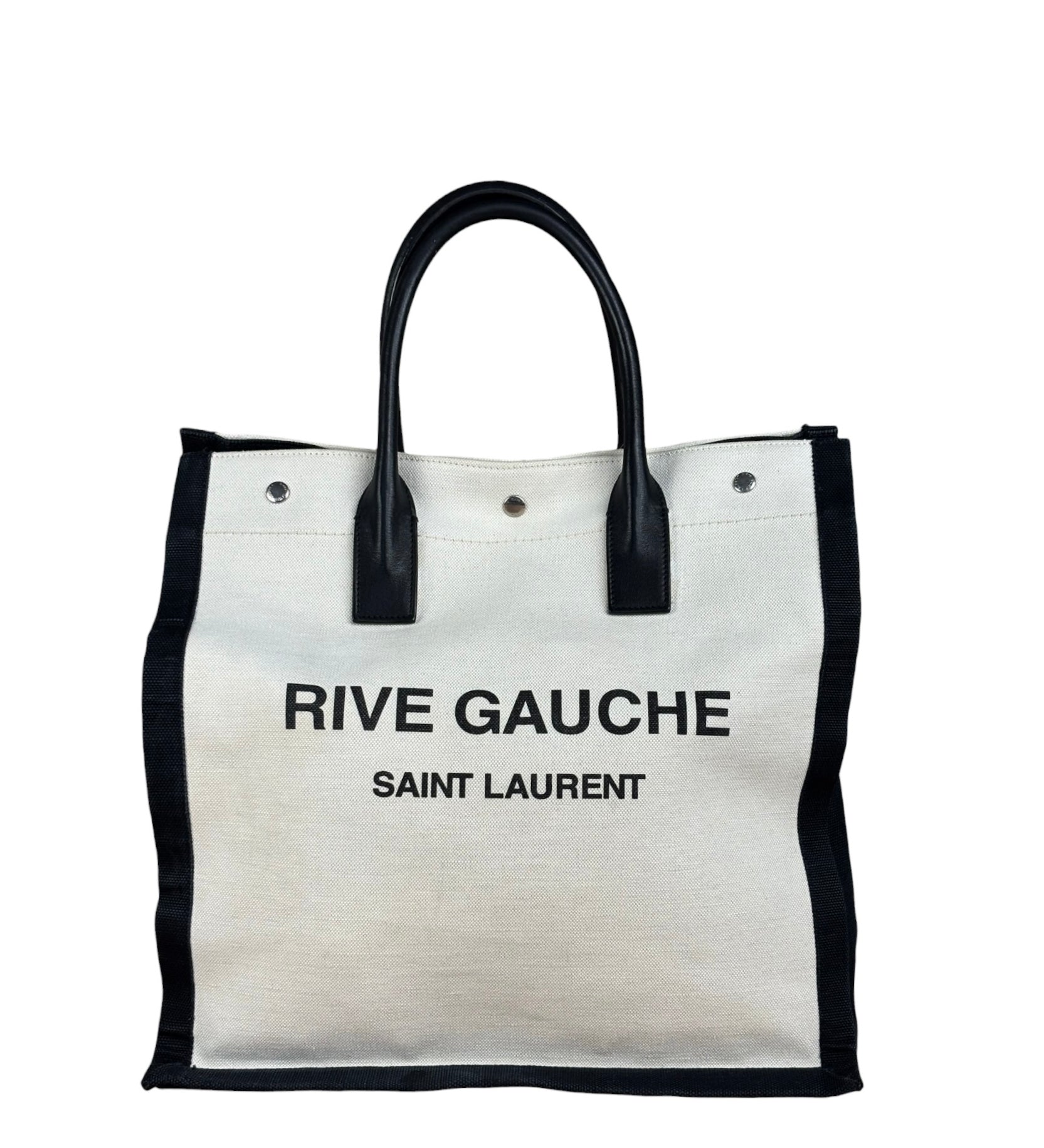 Saint Laurent Beige/Black Rive Gauche Canvas Tote Bag