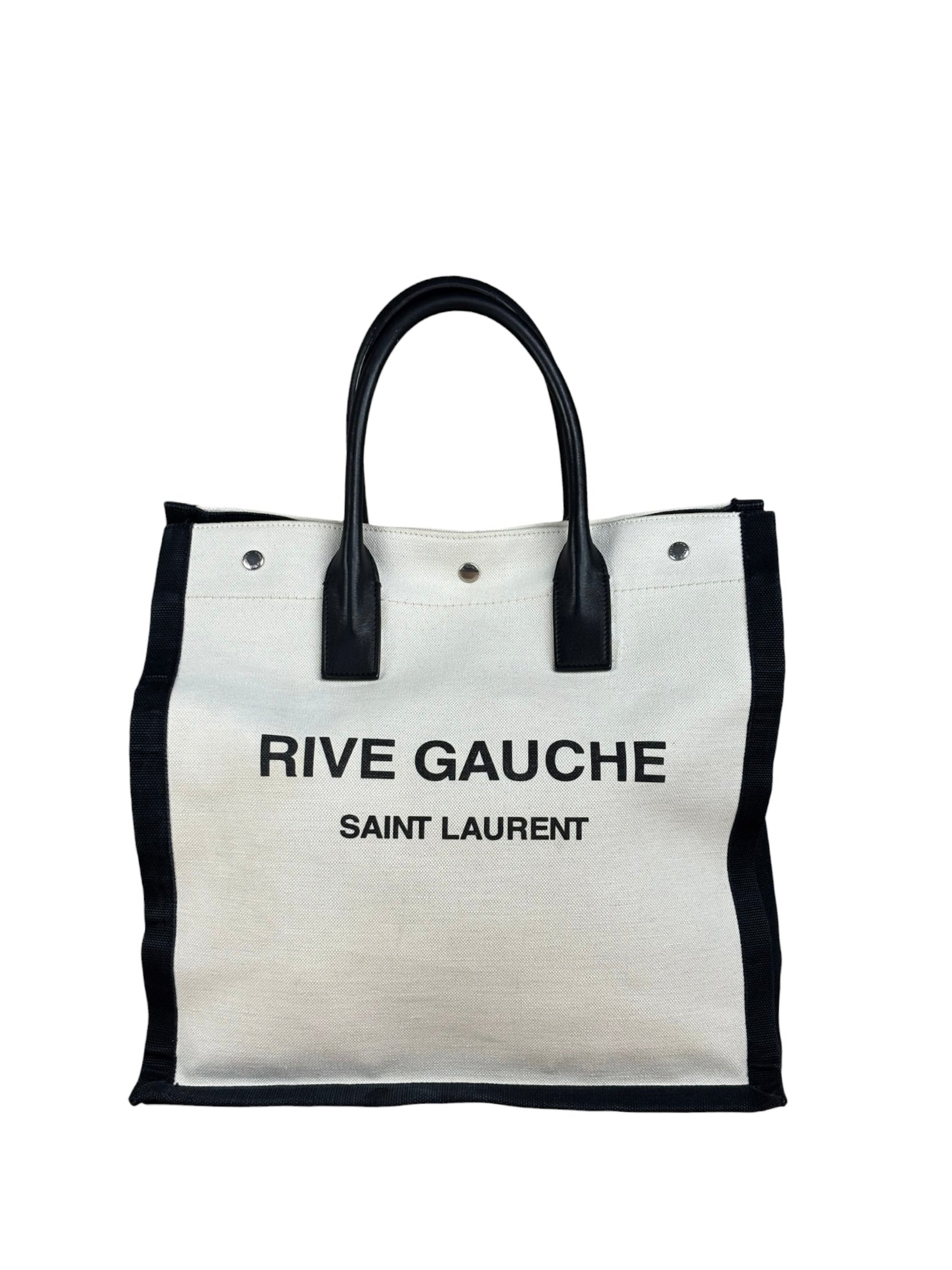 Saint Laurent Beige/Black Rive Gauche Canvas Tote Bag
