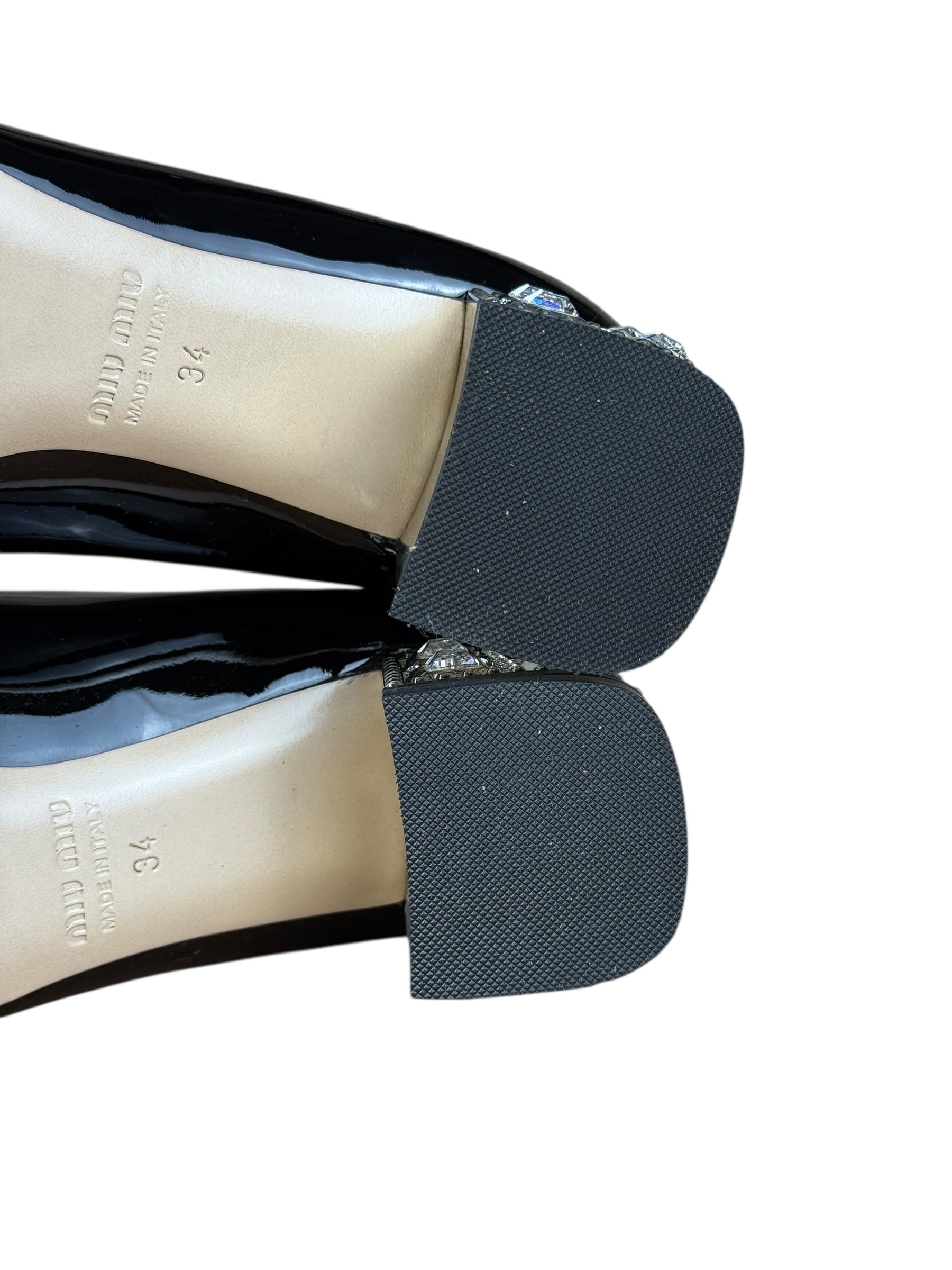 Miu Miu Black Patent Crystal Embellished Pumps