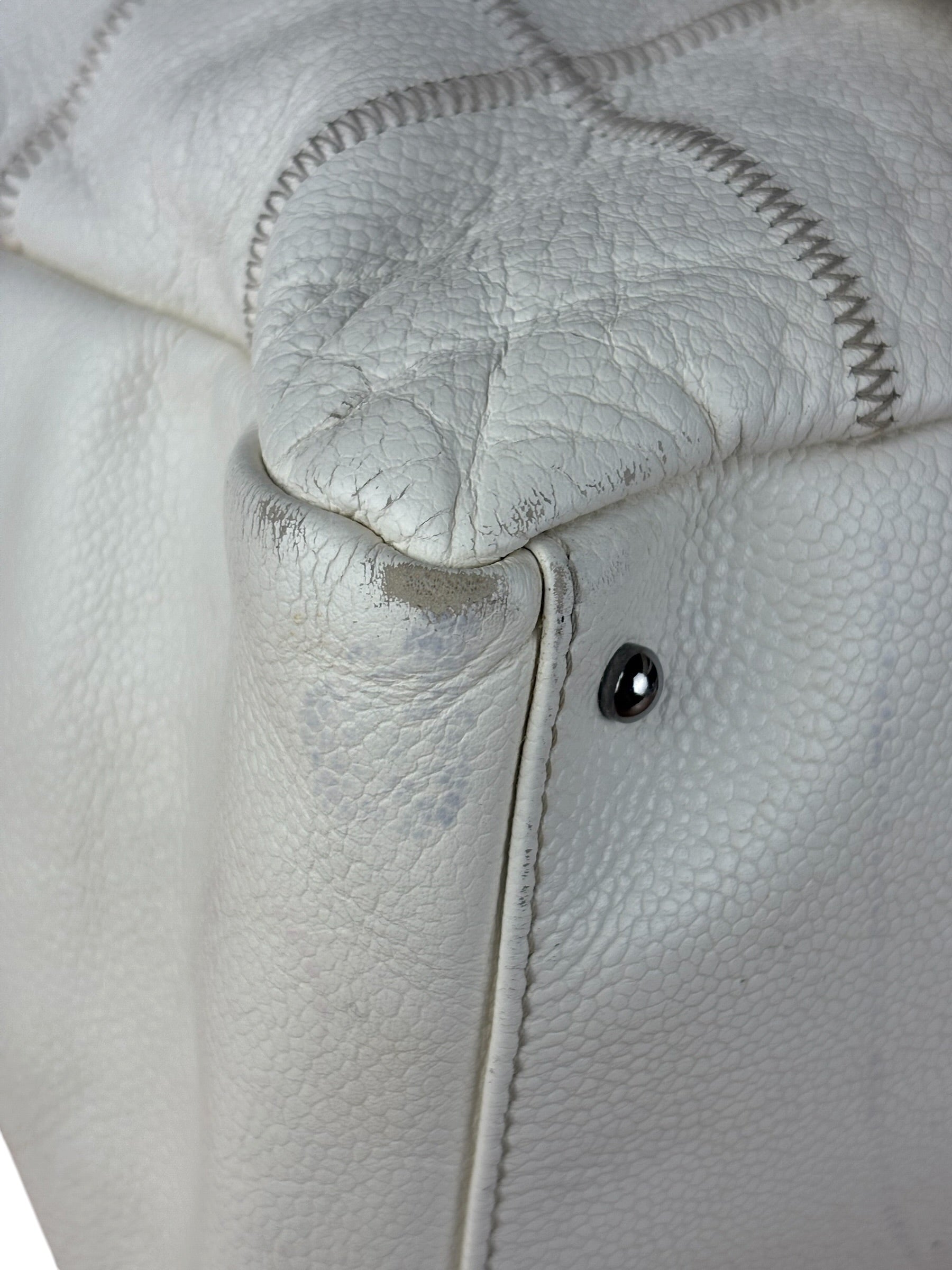 Chanel White Chocolate Bar Quilted Caviar LAX Bowler Bag 2004