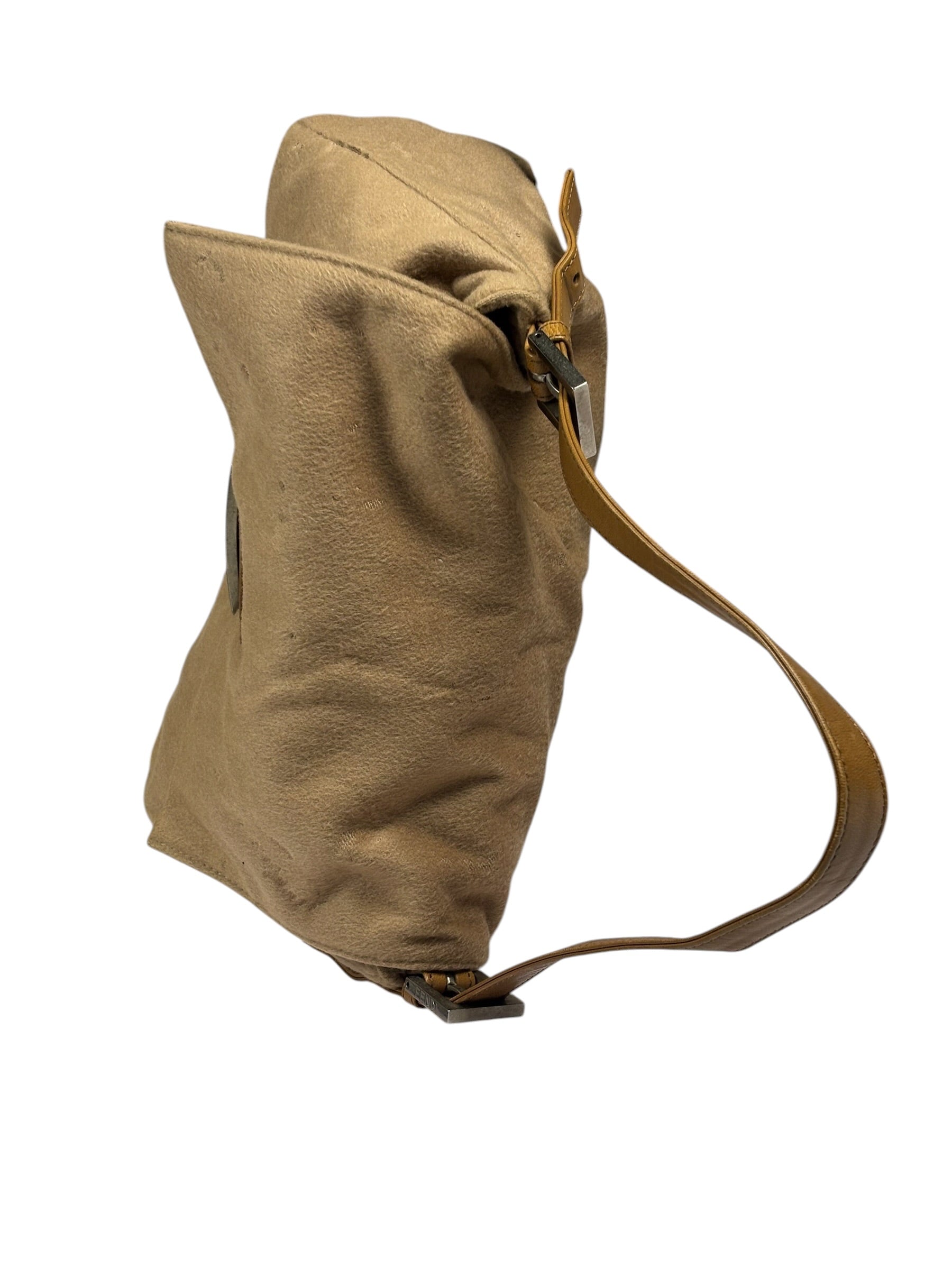 Fendi Brown Leather Trim/Wool Mamma Baguette