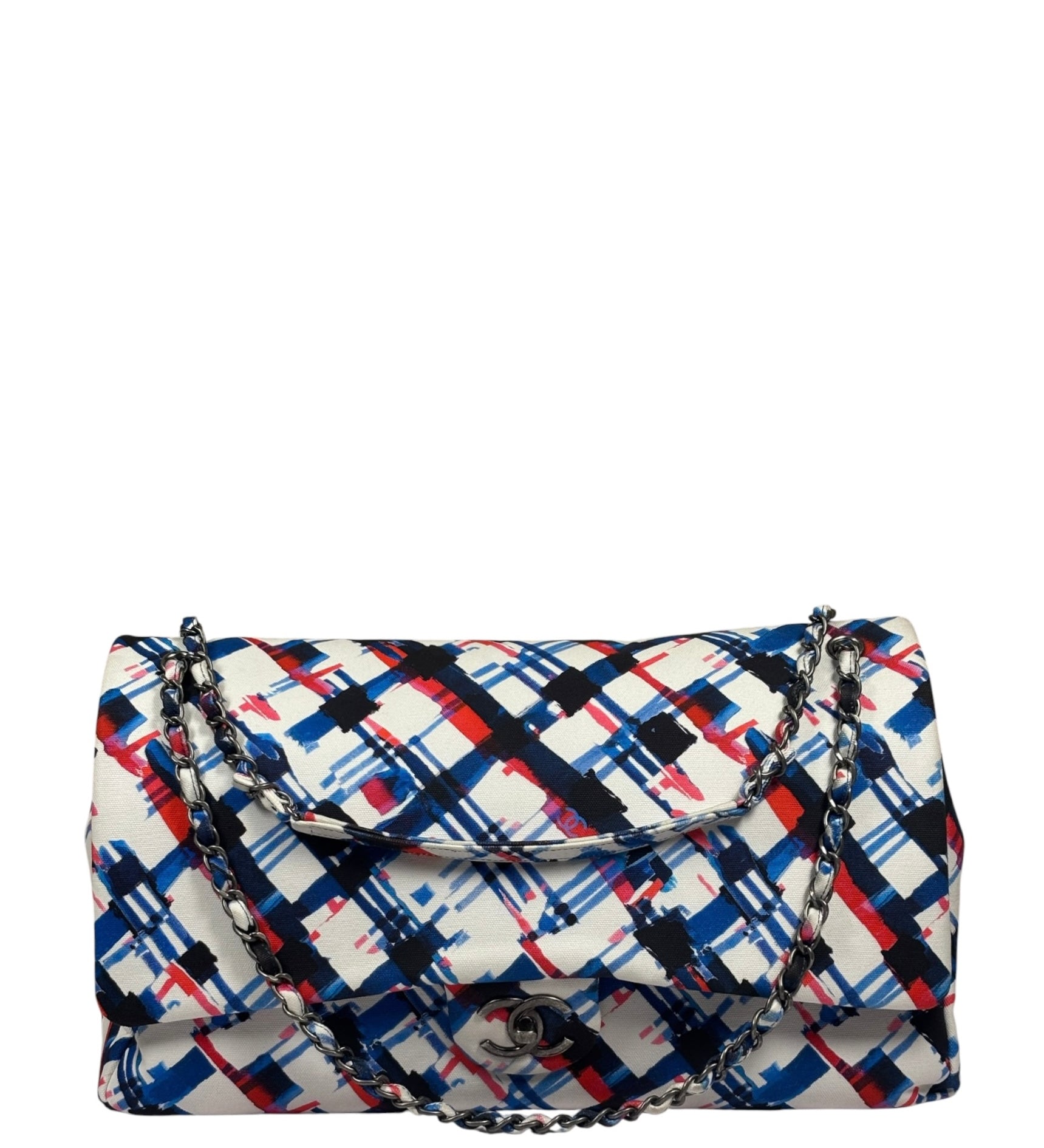 Chanel White-Multi Canvas Airline Printed XXL Travel Flap Bag 2016
