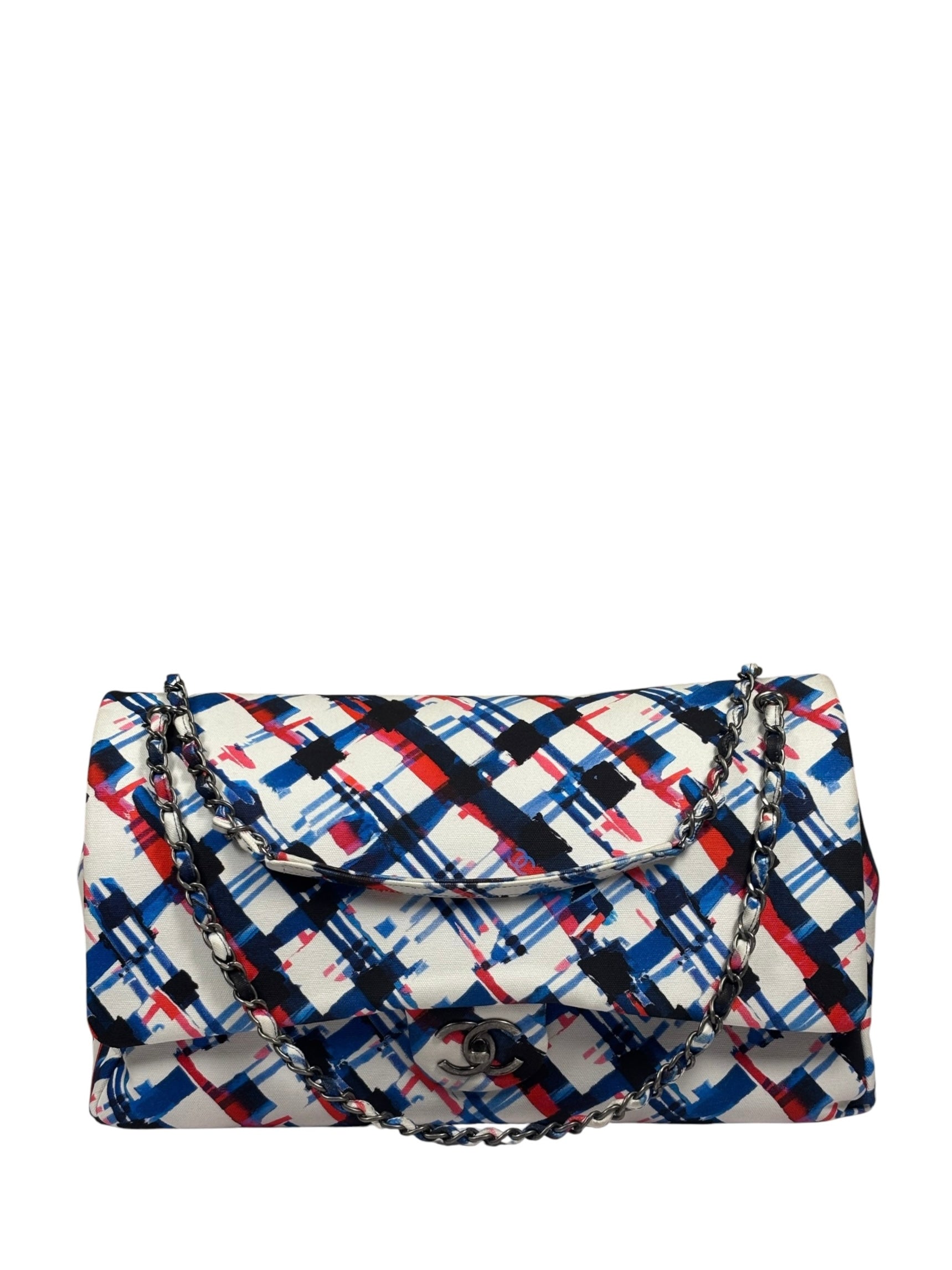Chanel White-Multi Canvas Airline Printed XXL Travel Flap Bag 2016
