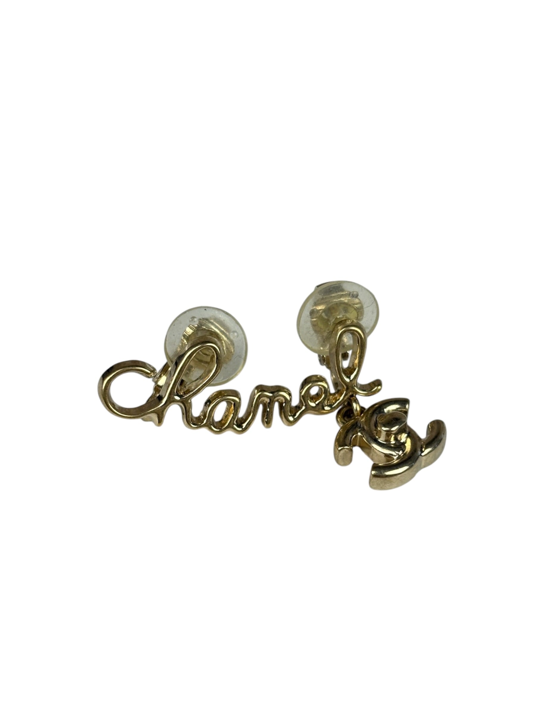 Chanel Gold Tone Cursive CC Climber Clip-On Earrings