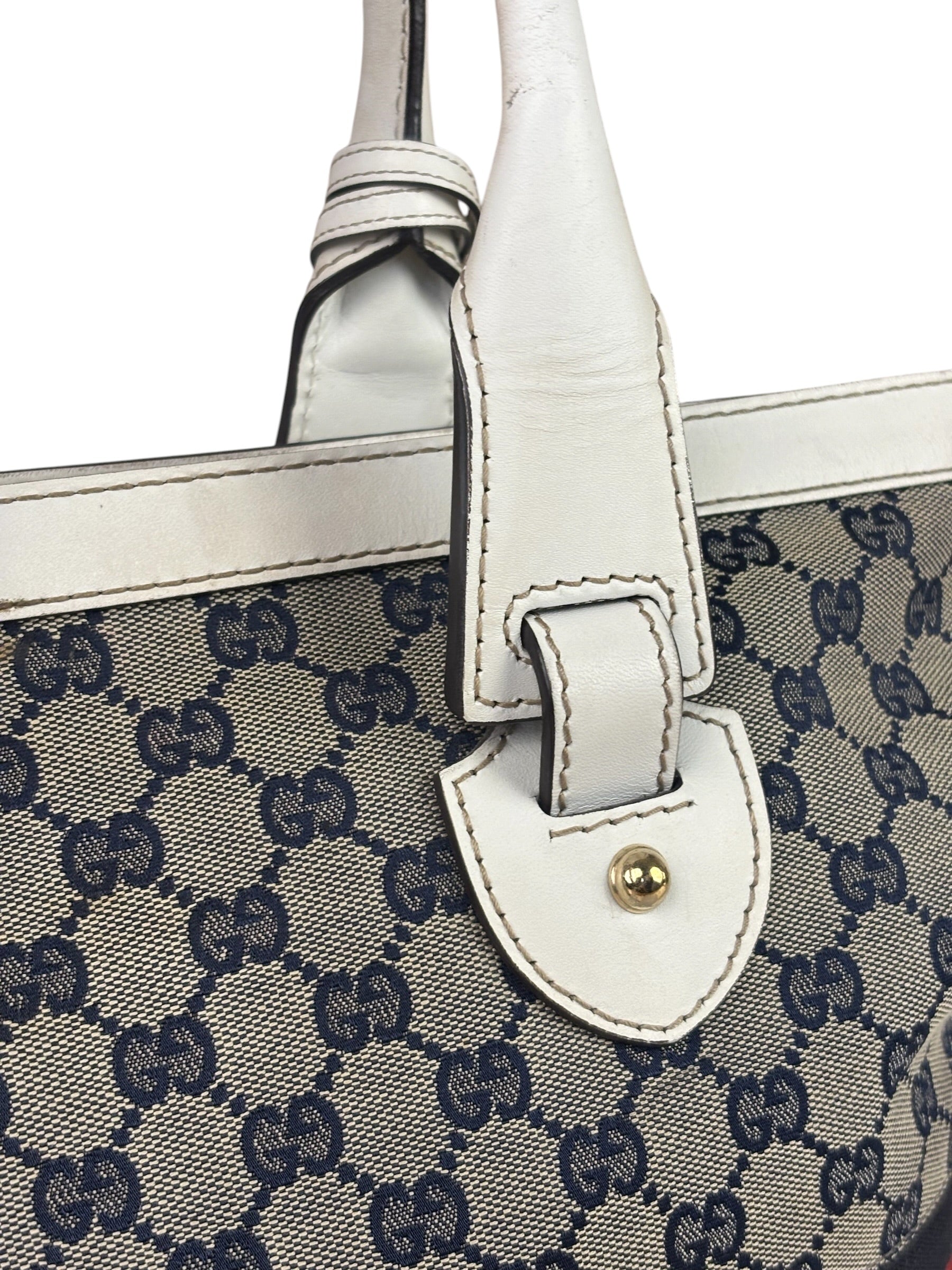 Gucci Navy Leather Trim GG Sherry Line Heritage Shoulder Bag