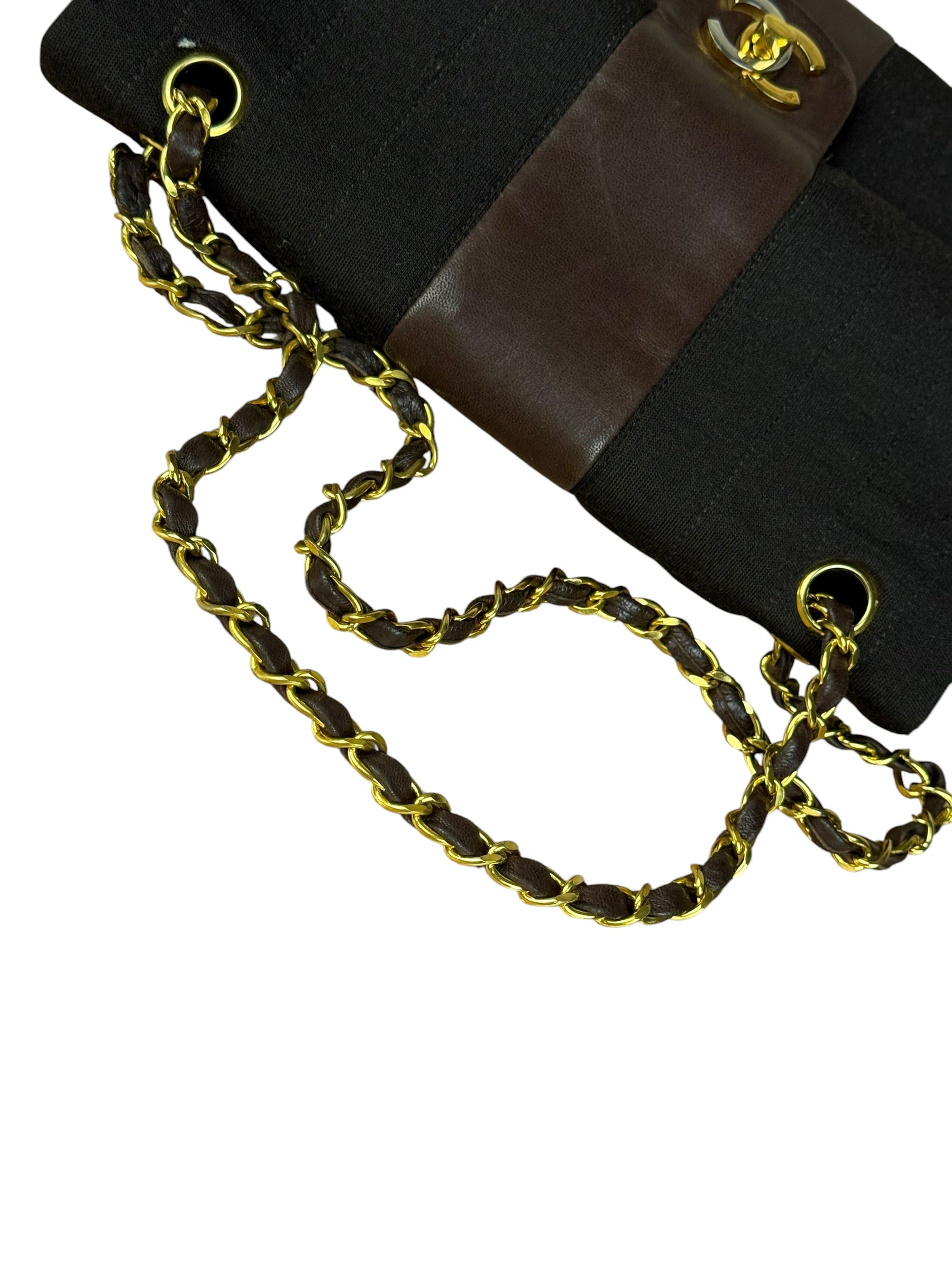 Chanel Brown Vertical Stitch Two-Toned CC Double Flap Bag 90s