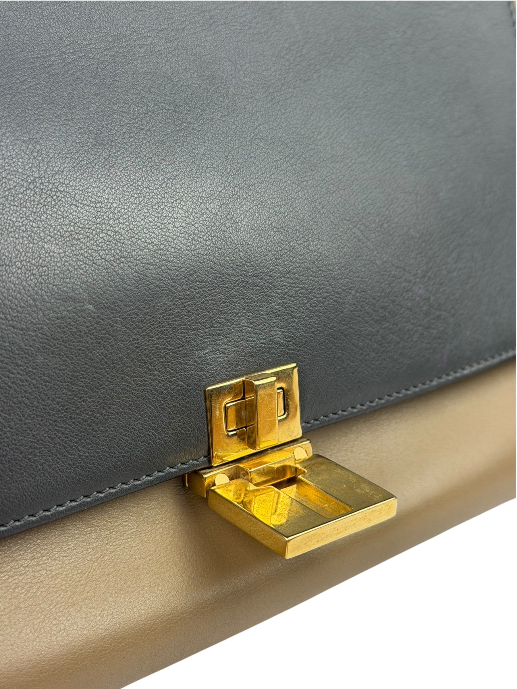 Celine Tri-Color Beige Leather/Suede Trapeze Medium Two-Way Bag