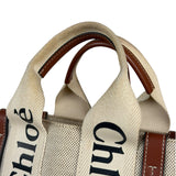 Chloe Brown Leather Trim/Linen Canvas Woody Small Tote