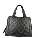 Chanel Vintage Black Leather Wild Stitch Bowler Handbag 2001