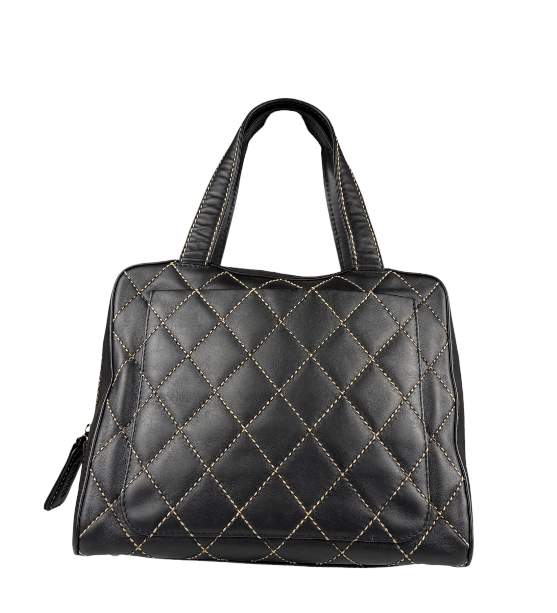 Chanel Vintage Black Leather Wild Stitch Bowler Handbag 2001
