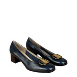 Salvatore Ferragamo Blue Gold Buckles Pumps