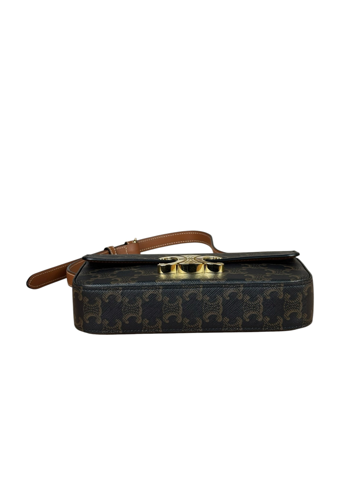 Celine Black/Brown Leather Triomphe Claude Flap Bag