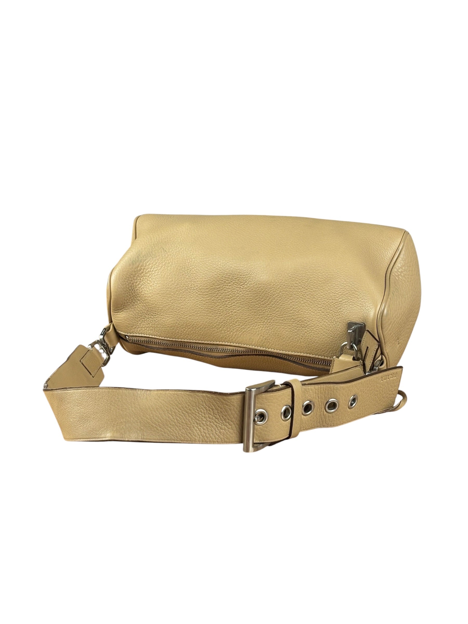 Prada Beige Leather Vitello Daino Buckle Shoulder Bag