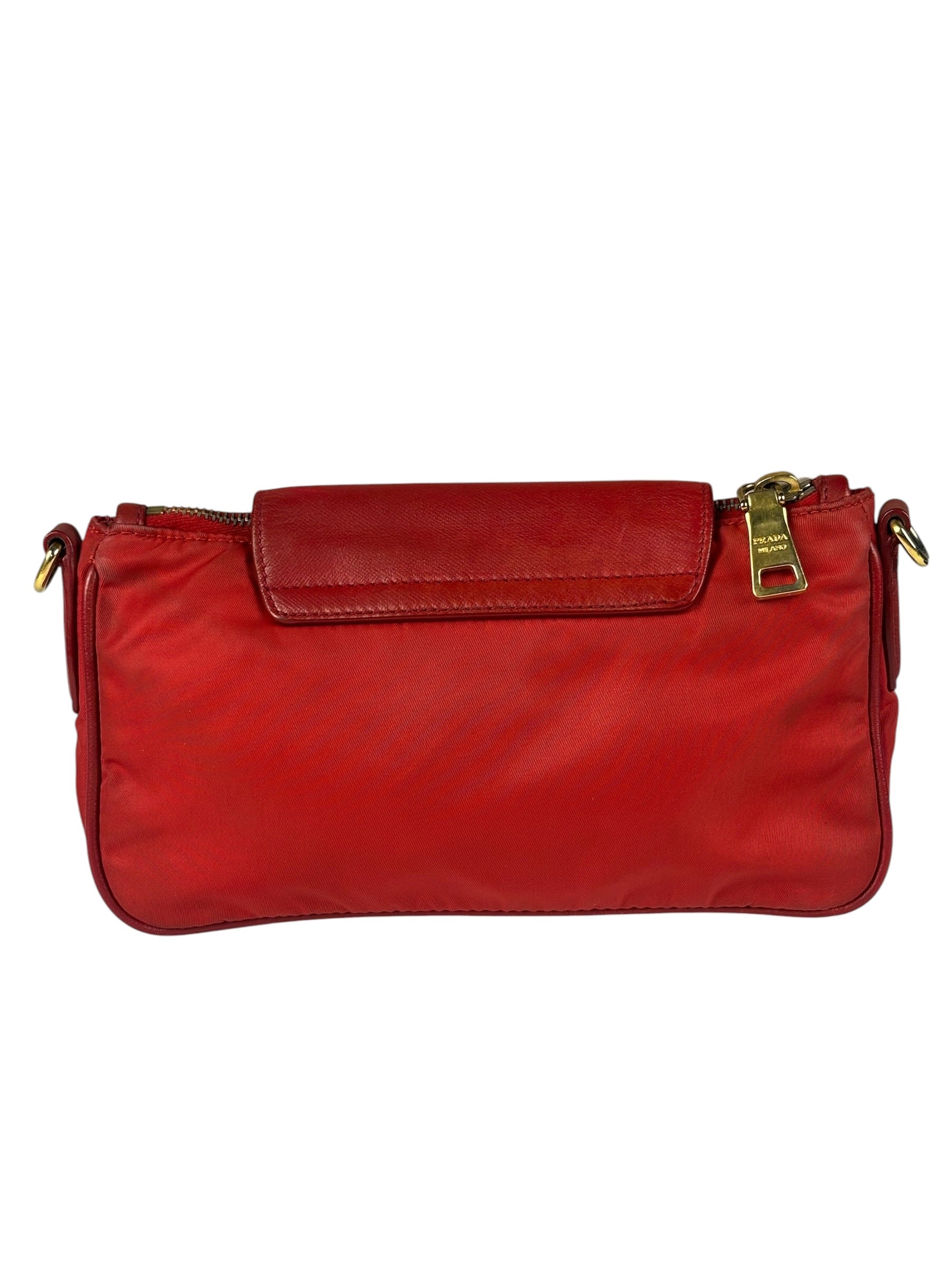 Prada Red Tessuto Nylon/Saffiano Leather Trim Two-Way Bag