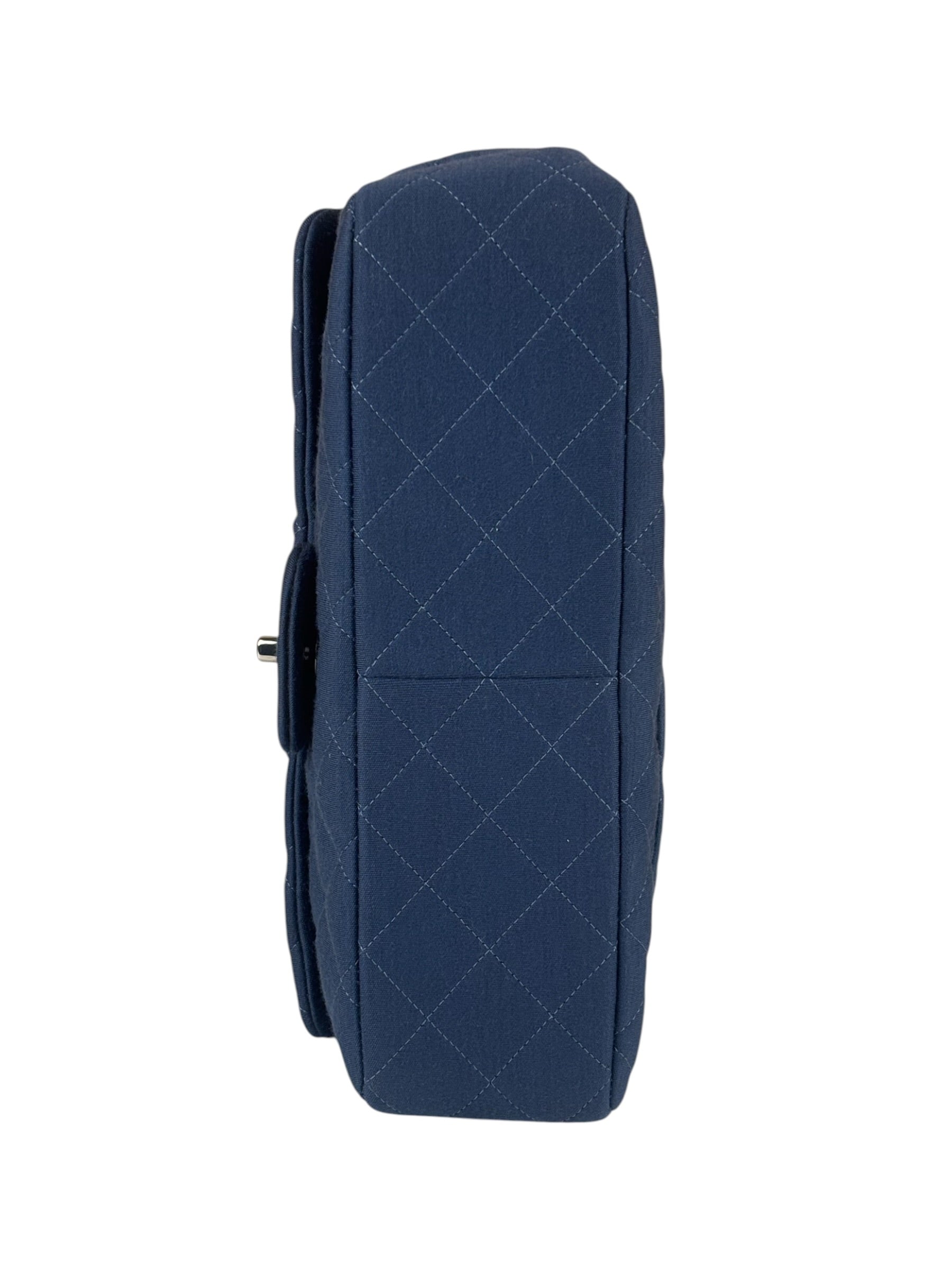 Chanel Blue Jersey Classic Flap Shoulder Bag 2009