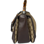 Gucci Brown Leather Trim GG Bamboo Handle Two-Way Bag