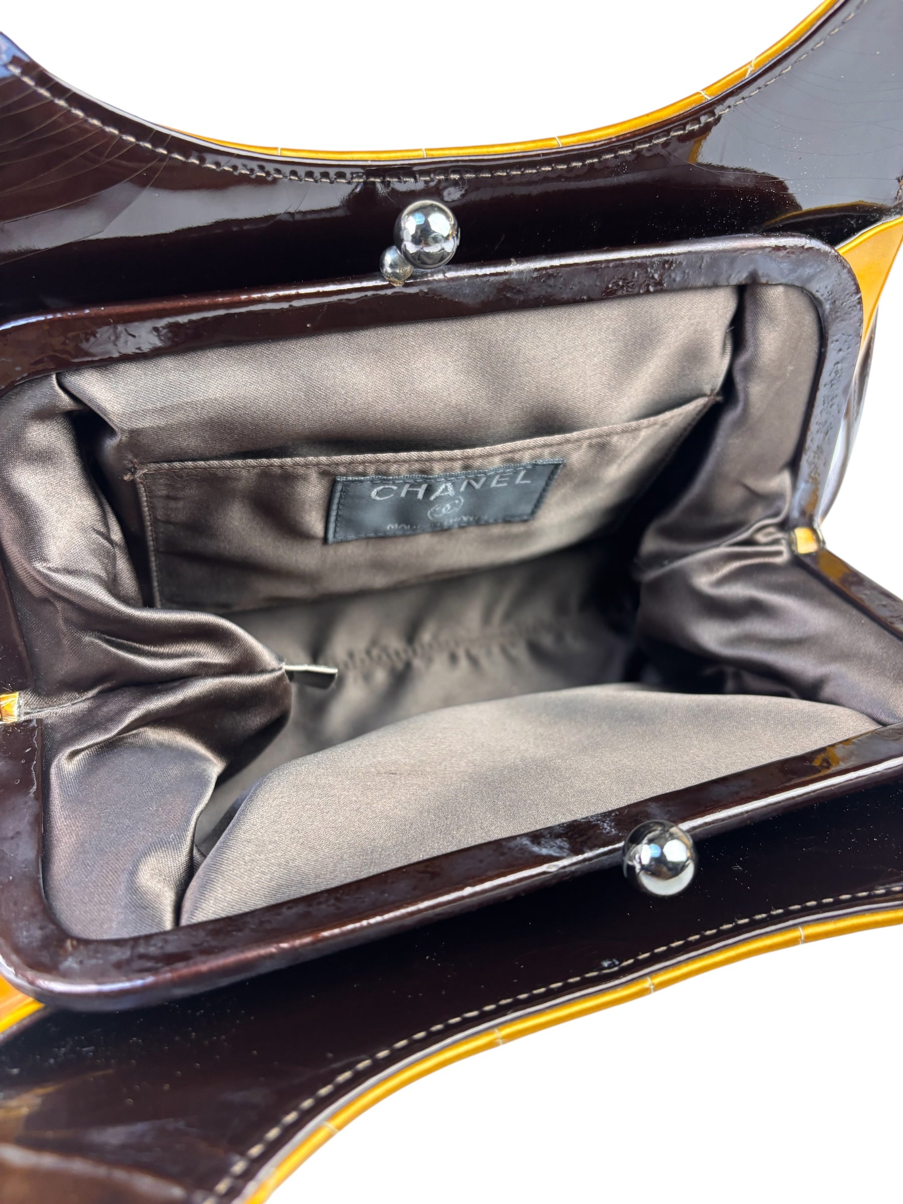 Chanel Mustard Yellow Patent Leather Chocolate Bar Hobo Bag 2002