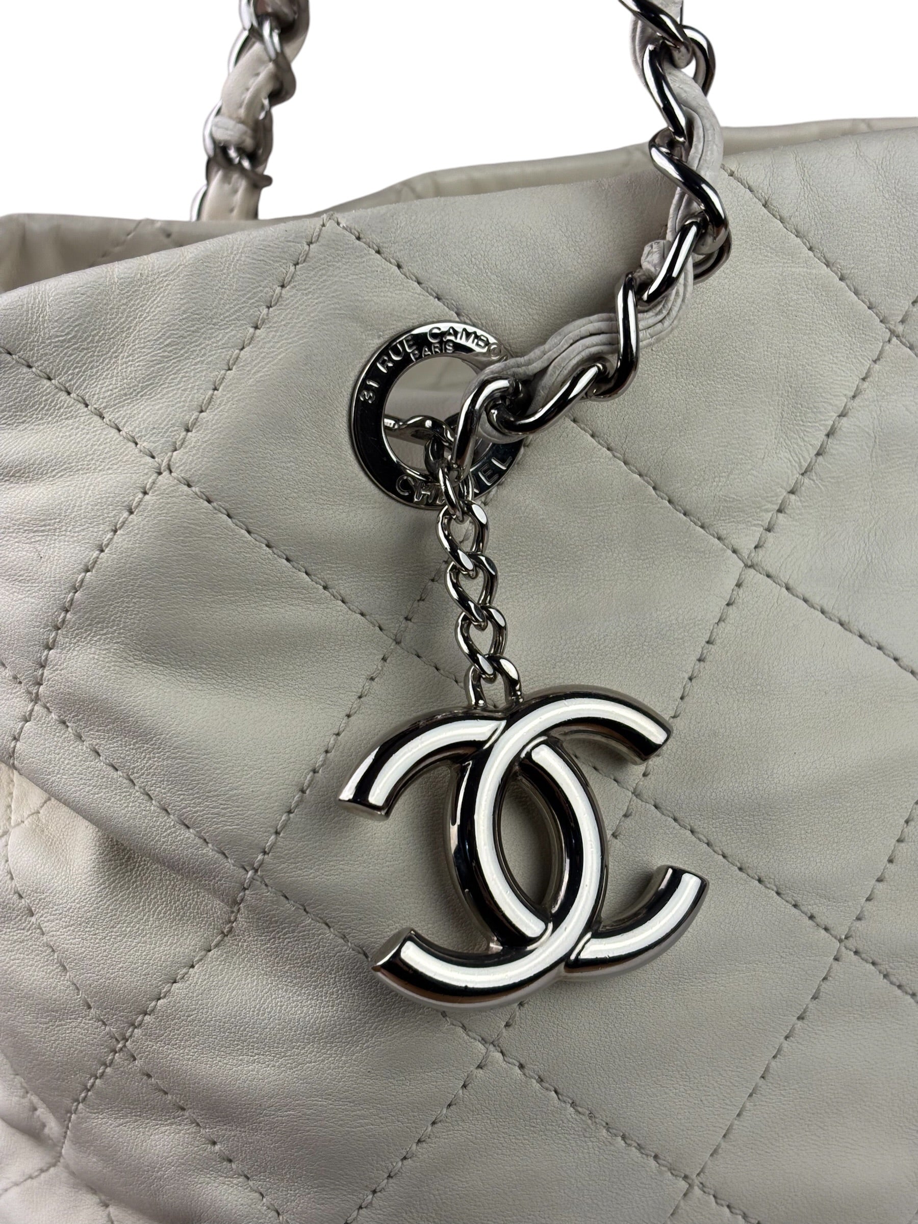 Chanel White Quilted Leather Gabrielle Shopping Tote 2010