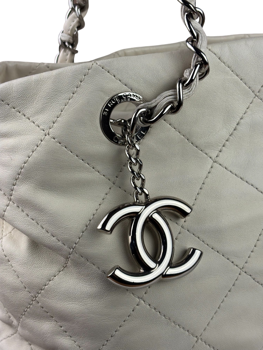 Chanel White Quilted Leather Gabrielle Shopping Tote 2010