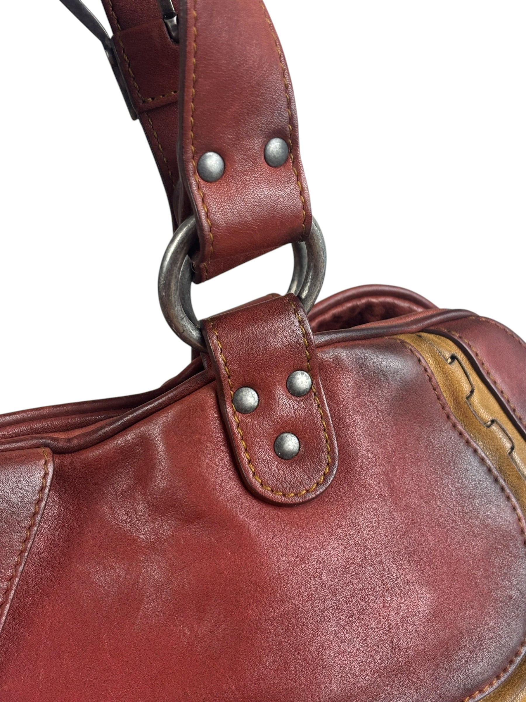 Christian Dior Burgundy Leather Gaucho Saddle Large Shoulder Bag