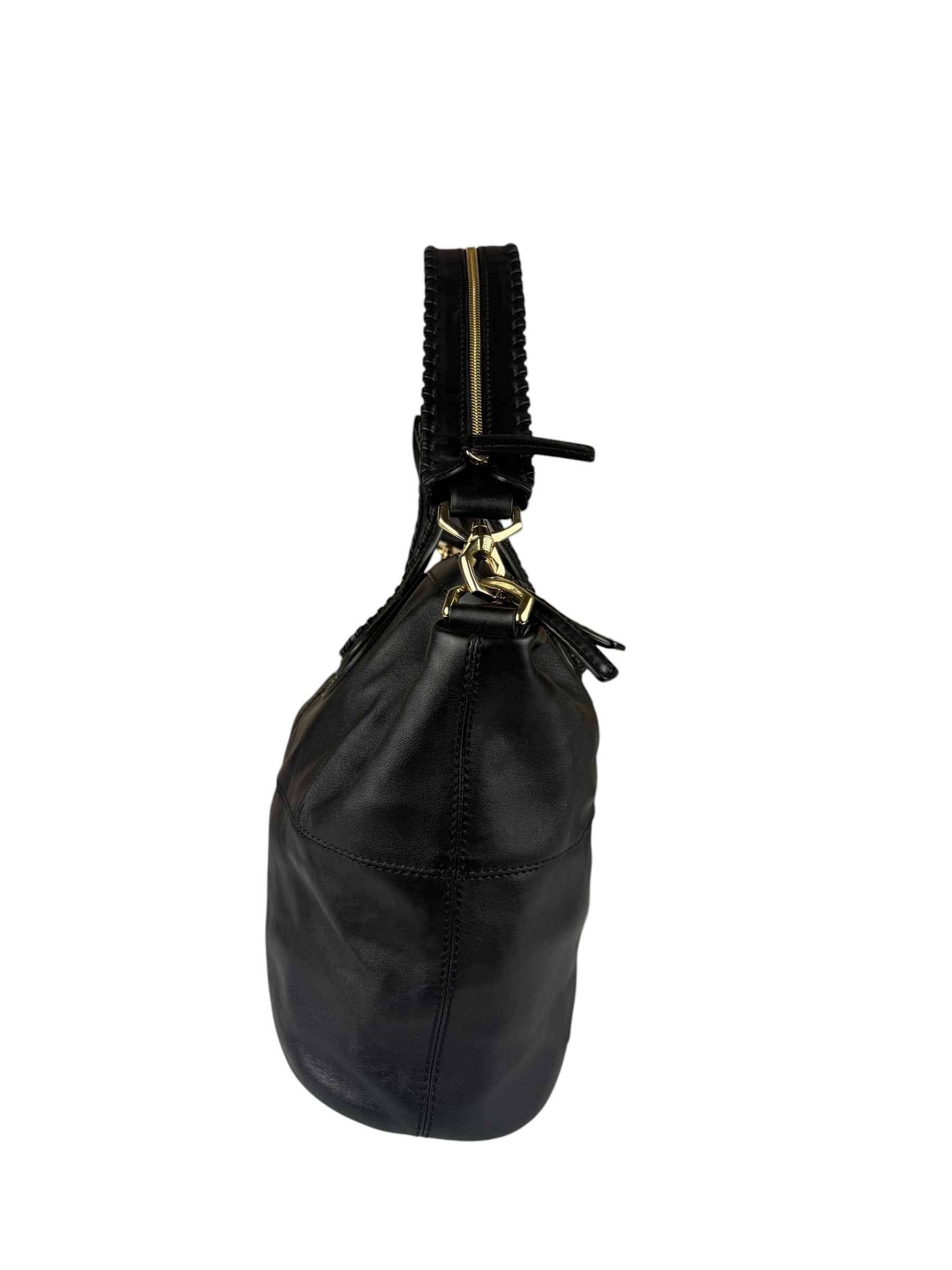 Givenchy Vintage Black Leather Nightinagale Braided Handles Hobo Bag