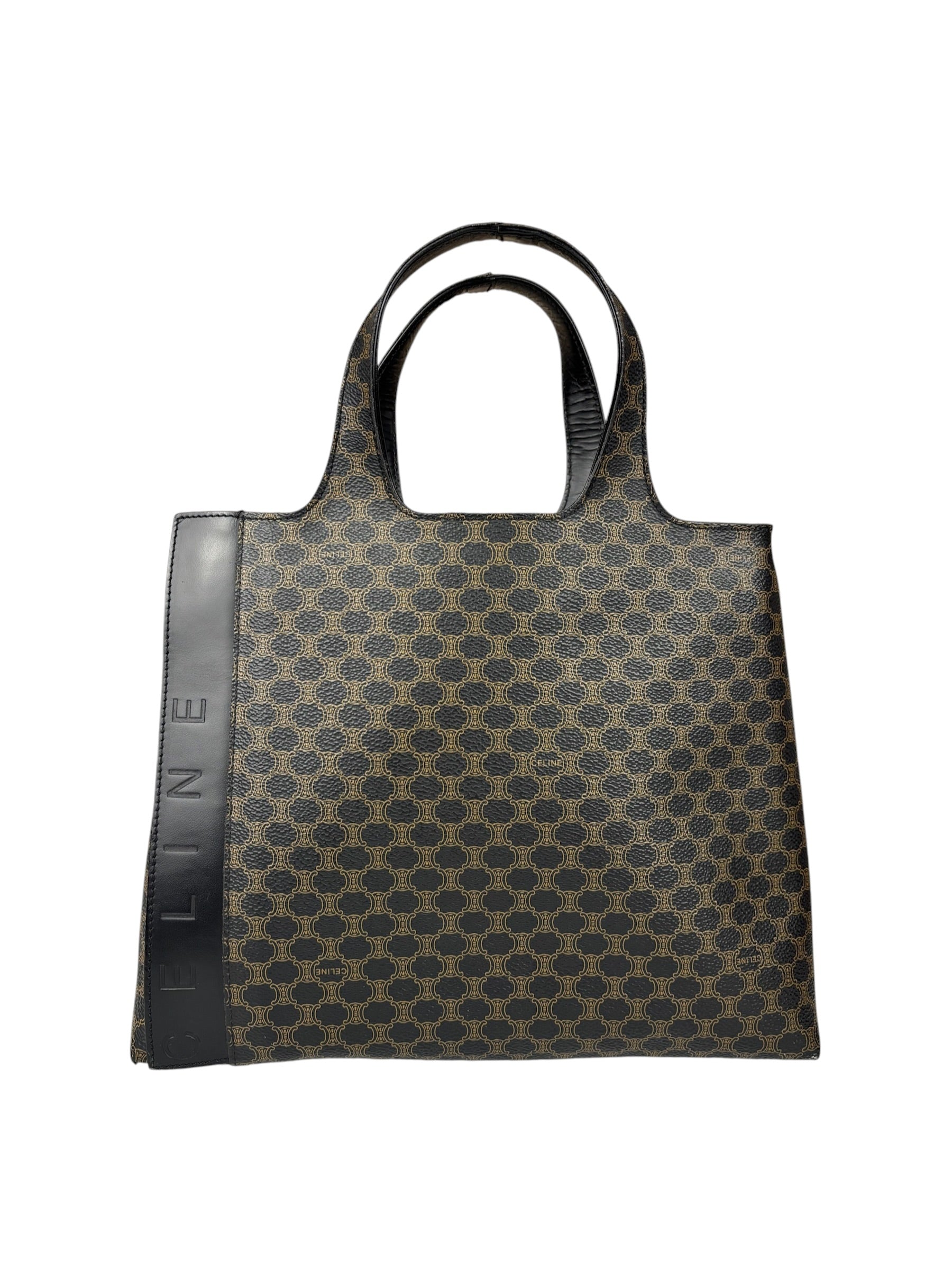Celine Bicolor Leather Macadam Canvas Tote Bag