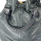 Balenciaga Grey Lambskin Giant Brogues Pompom Two-Way Bag