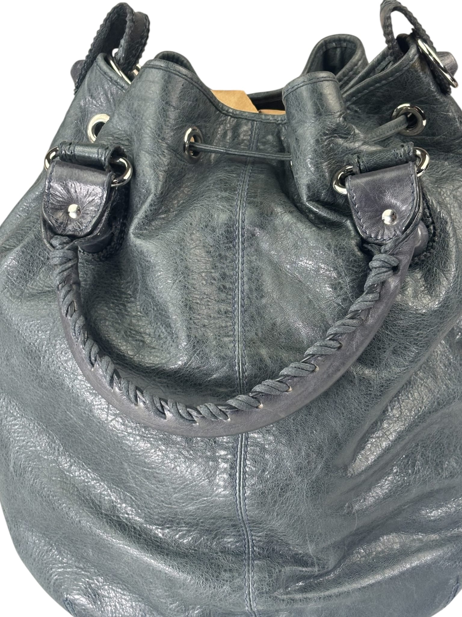 Balenciaga Grey Lambskin Giant Brogues Pompom Two-Way Bag