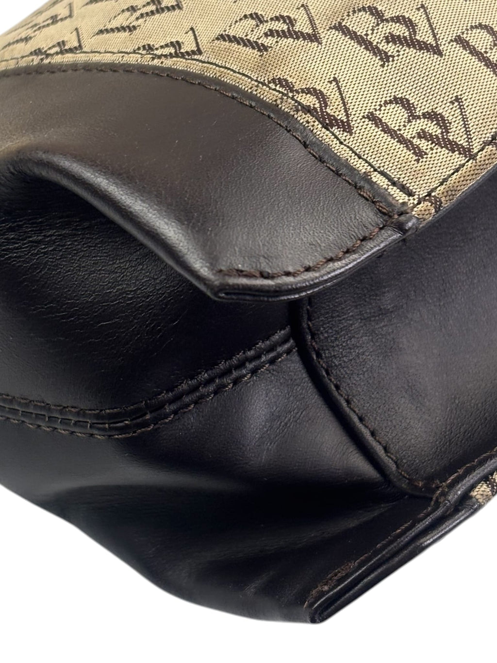 Bottega Veneta Brown/Beige Leather Trim Monogram Shoulder Bag
