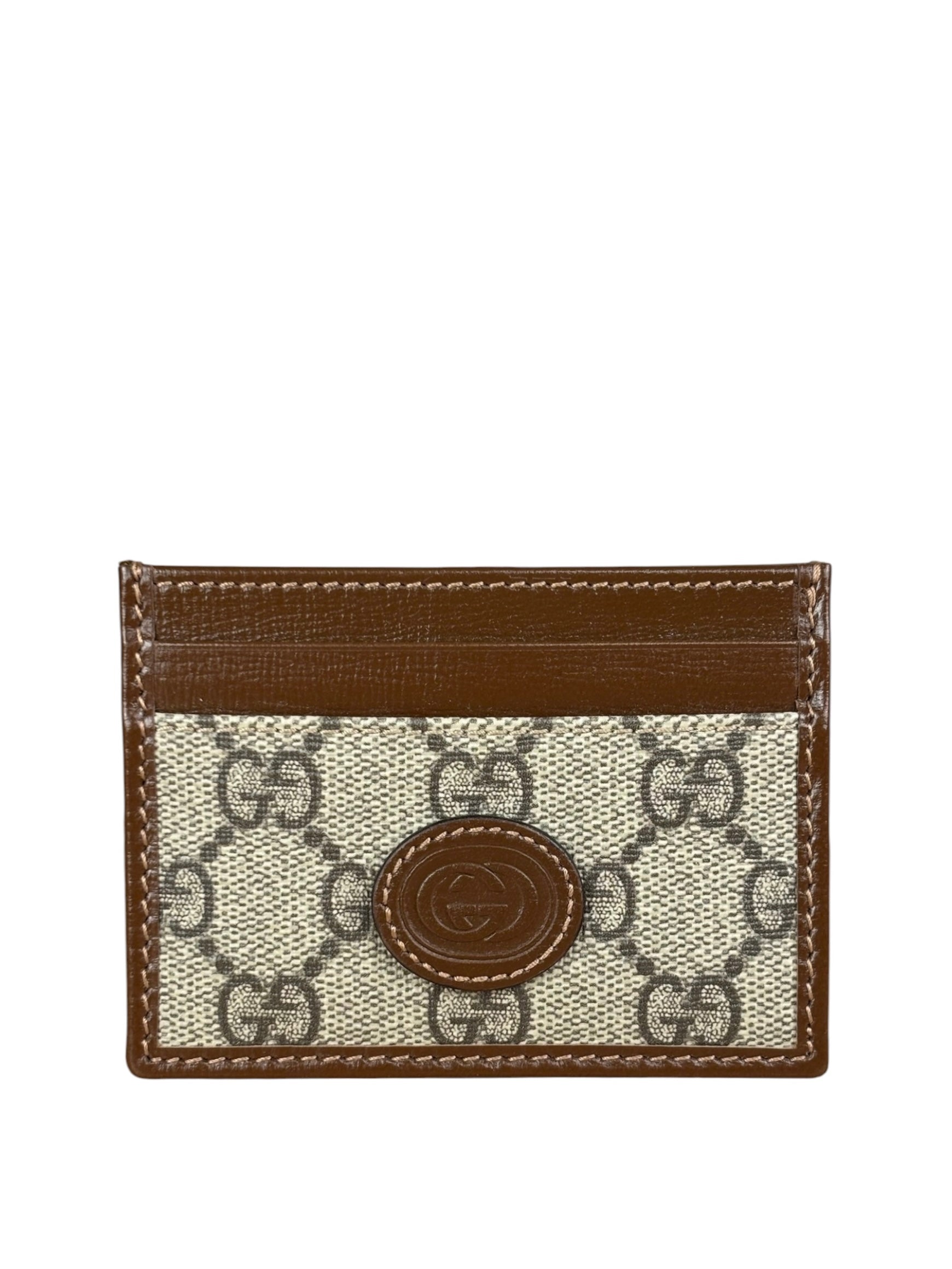 Gucci Brown Leather Trim GG Supreme Card Holder
