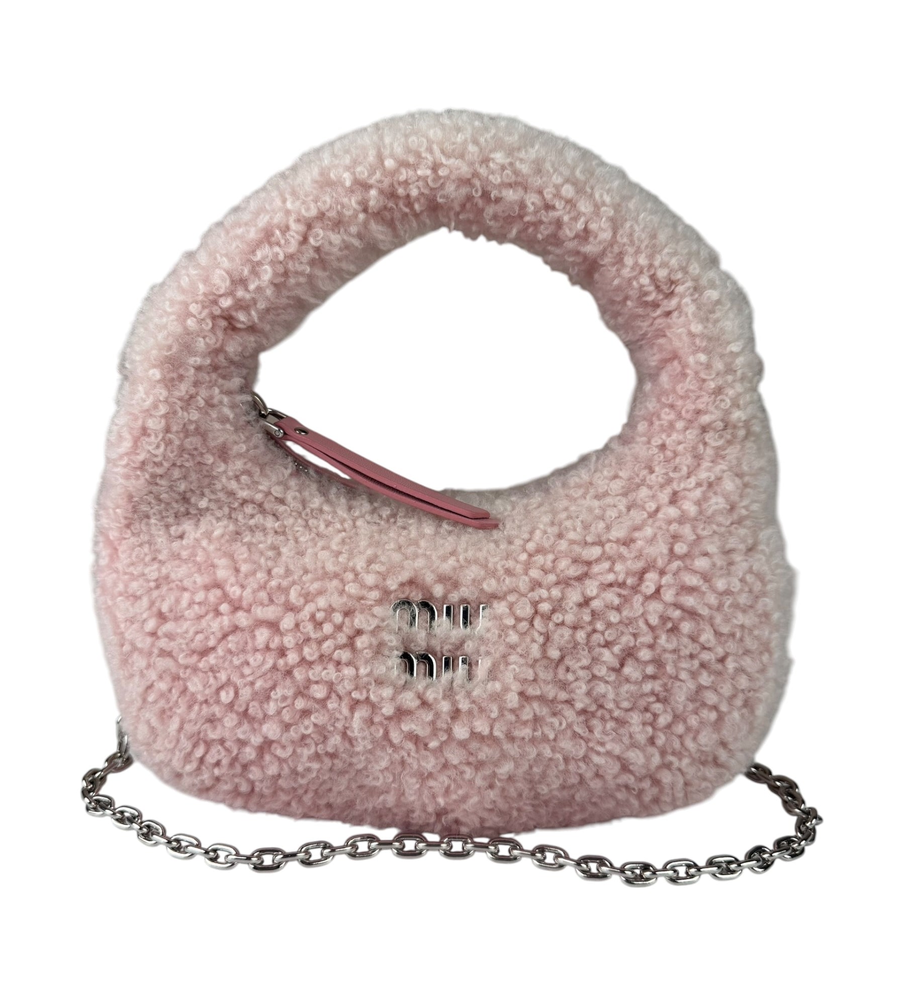 Miu Miu Pink Wool Teddy Two-Way Hobo Bag