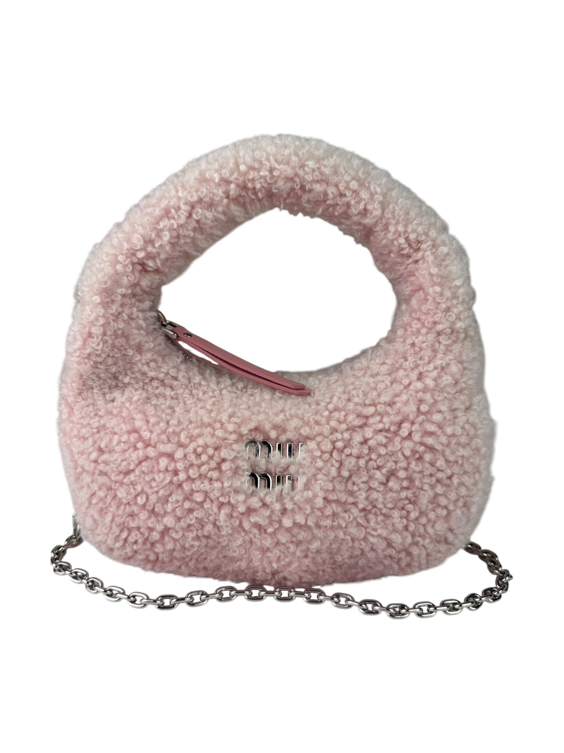 Miu Miu Pink Wool Teddy Two-Way Hobo Bag