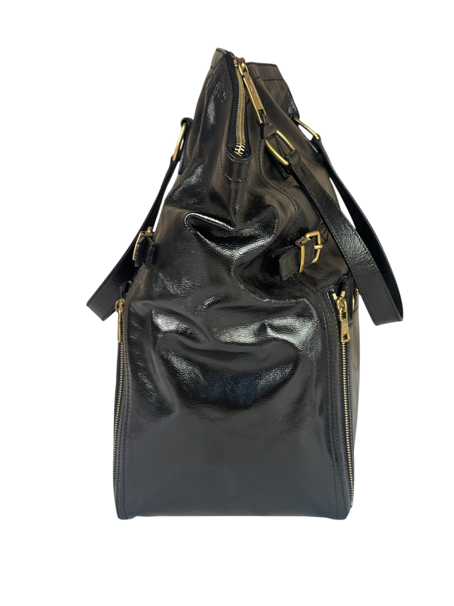 Yves Saint Laurent Black Patent Leather Downtown Tote