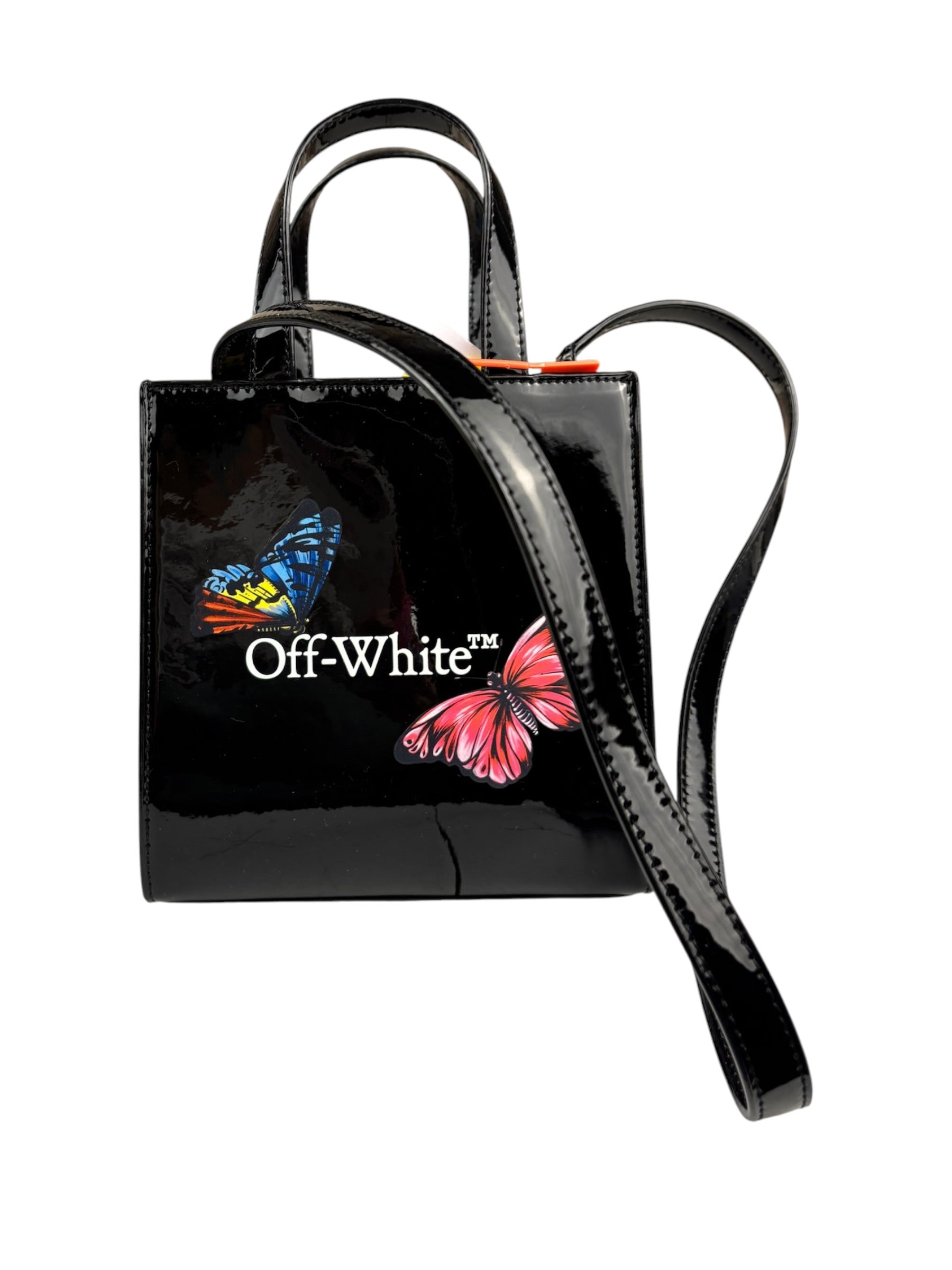 Off-White Black Patent Leather Kids Butterfly Bookish Two-Way Bag