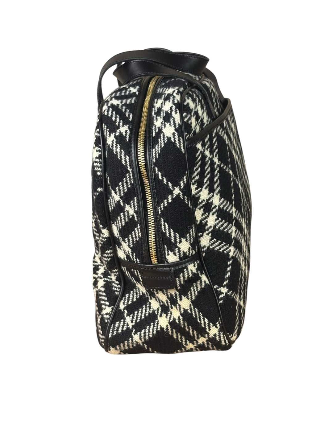 Burberry Black/White Leather Trim/Tweed Boston Bag