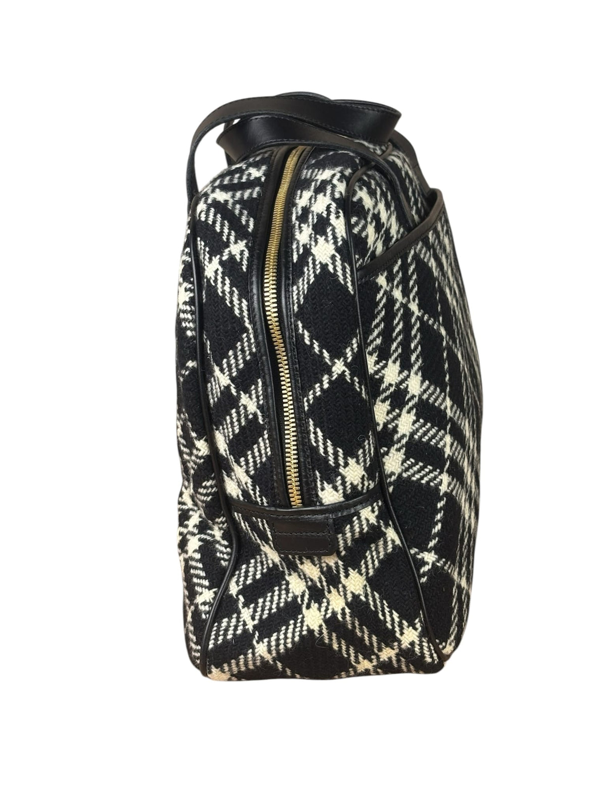 Burberry Black/White Leather Trim/Tweed Boston Bag