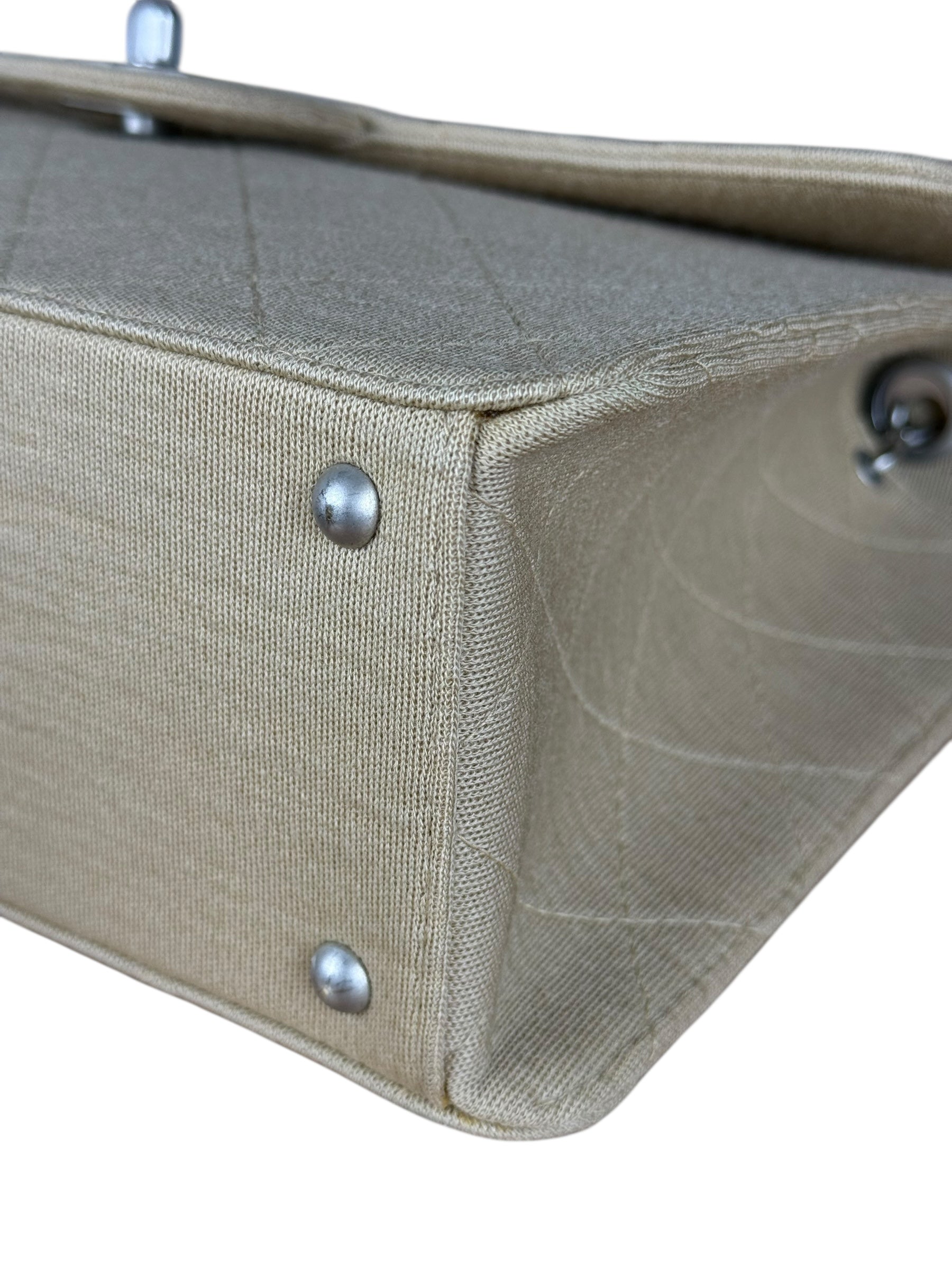 Chanel Beige Quilted Canvas Chain Flap Bag 1998