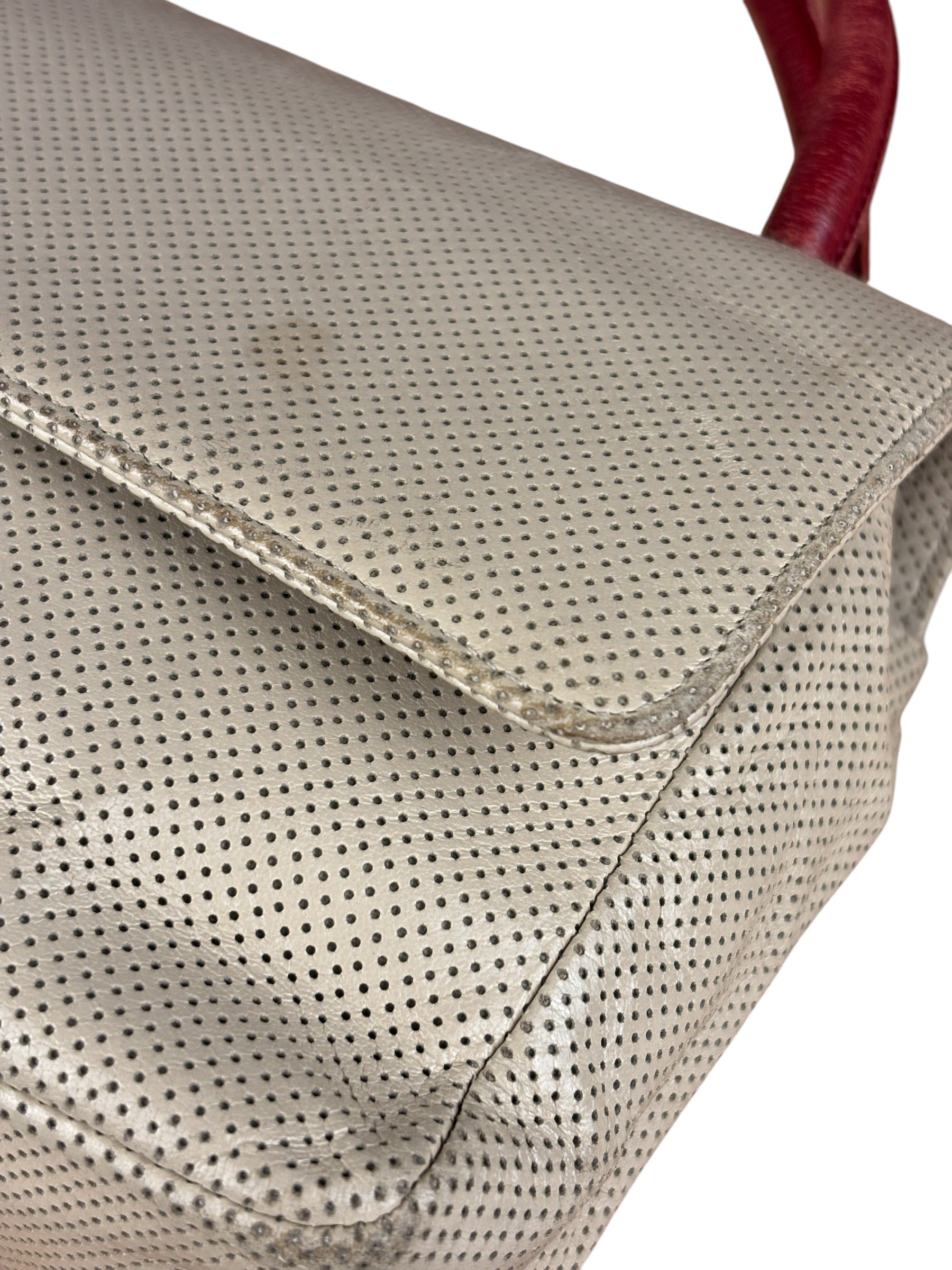 Chanel Beige Perforated Leather CC Flap Bag 2001
