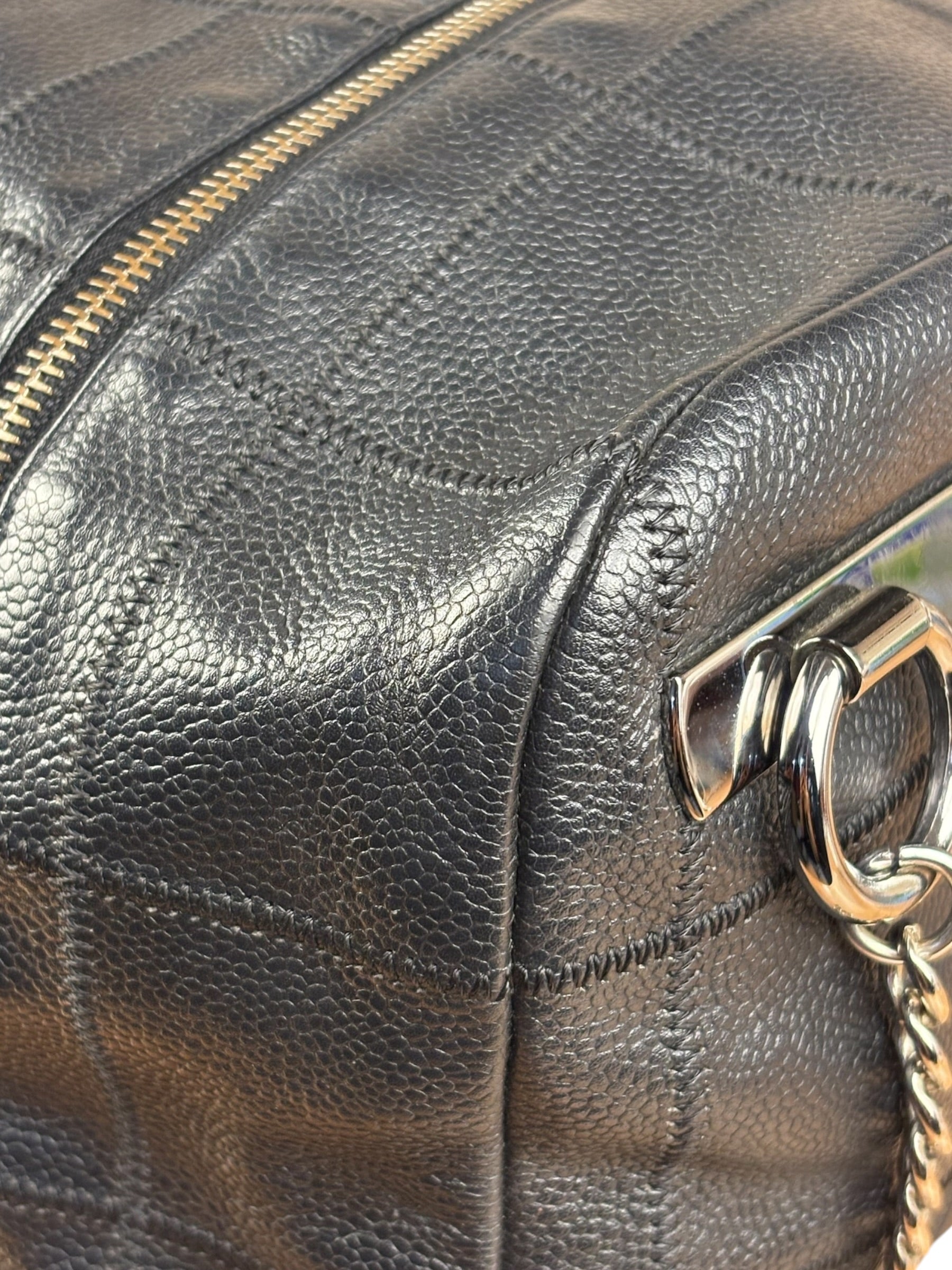 Chanel Black Leather Chocolate Bar Square-Stitched Bowler Shoulder Bag 2005