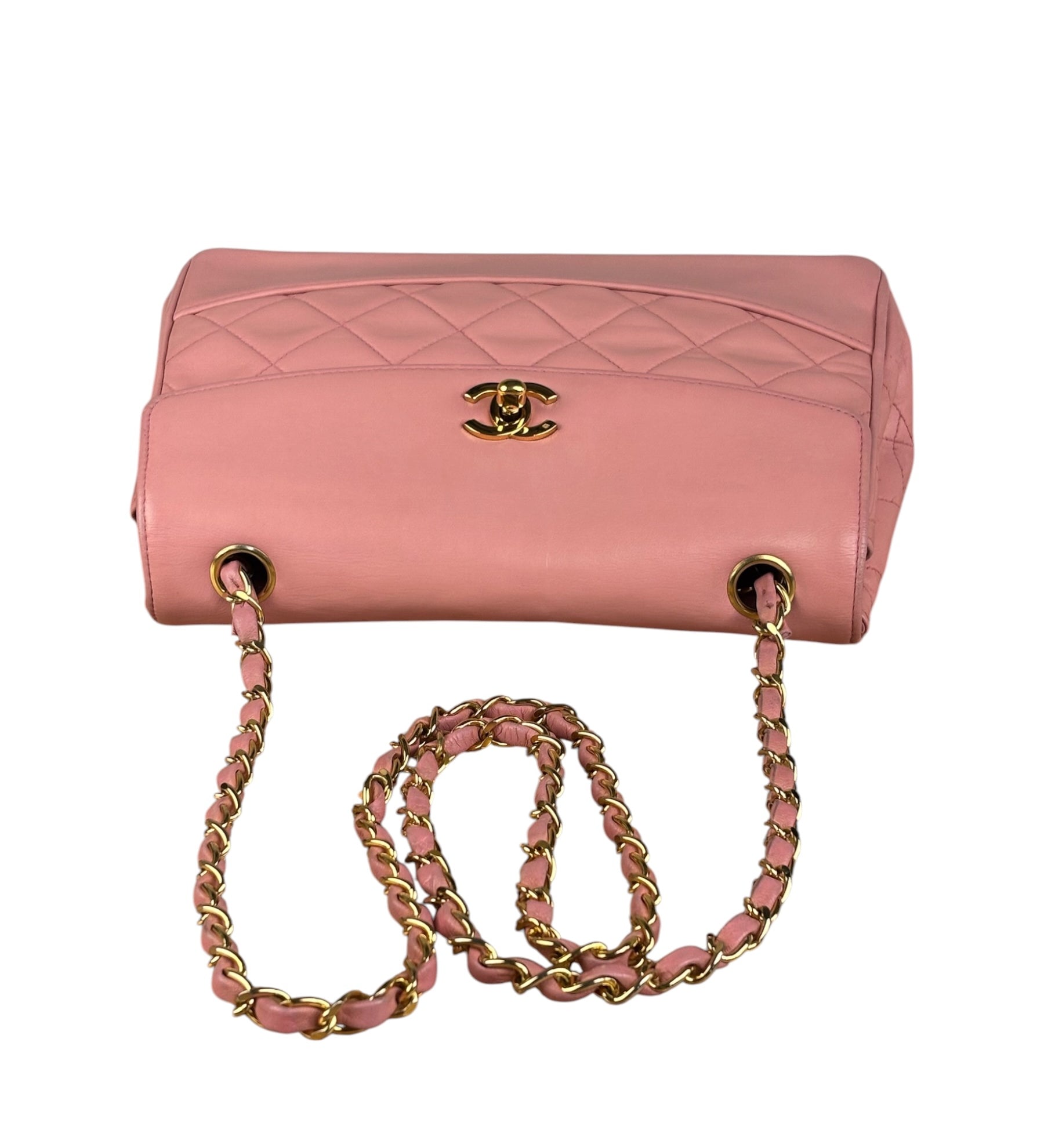 Chanel Vintage Pink Quilted Leather Trapezoid Flap Bag